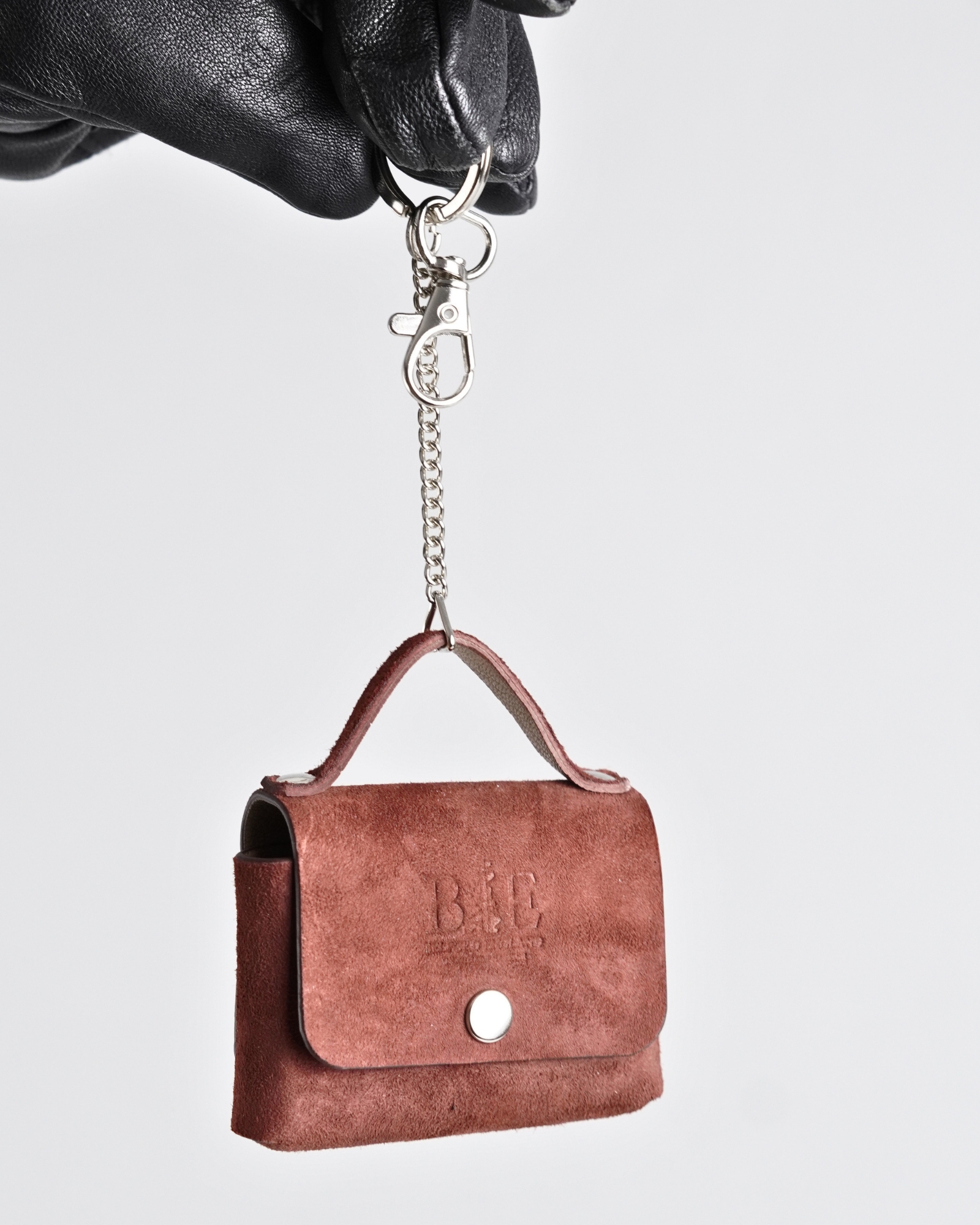 Mini Handbag Original Leather Keychain - Suede Brown - Image 3