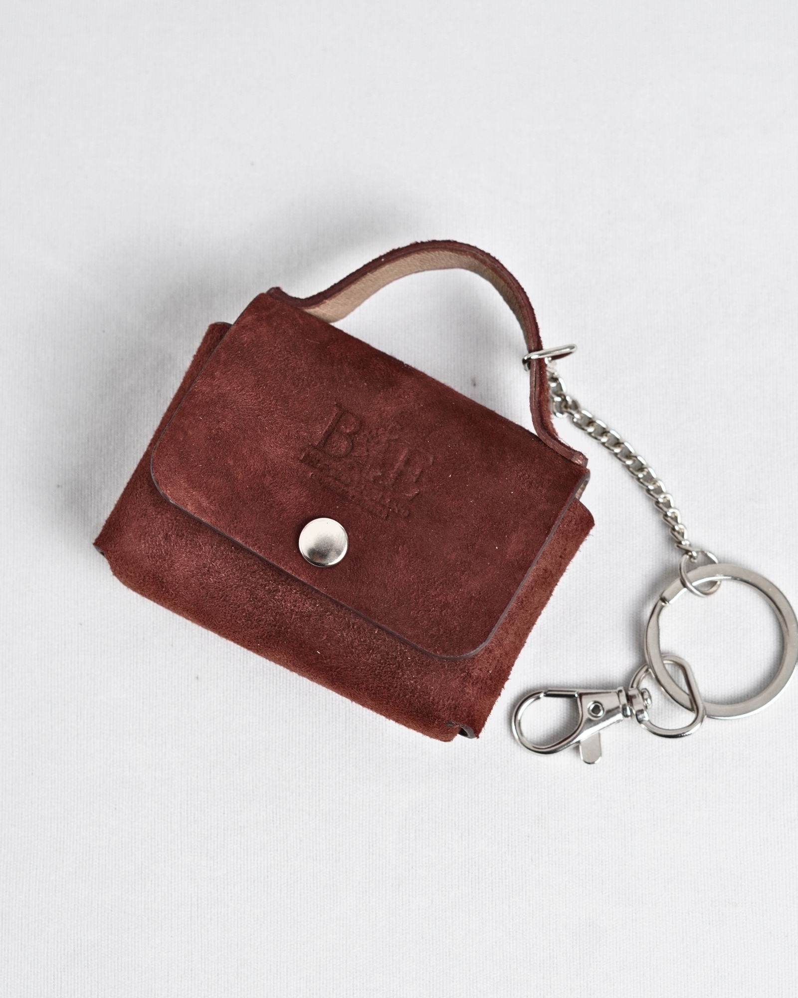 Mini Handbag Original Leather Keychain - Suede Brown - Image 4