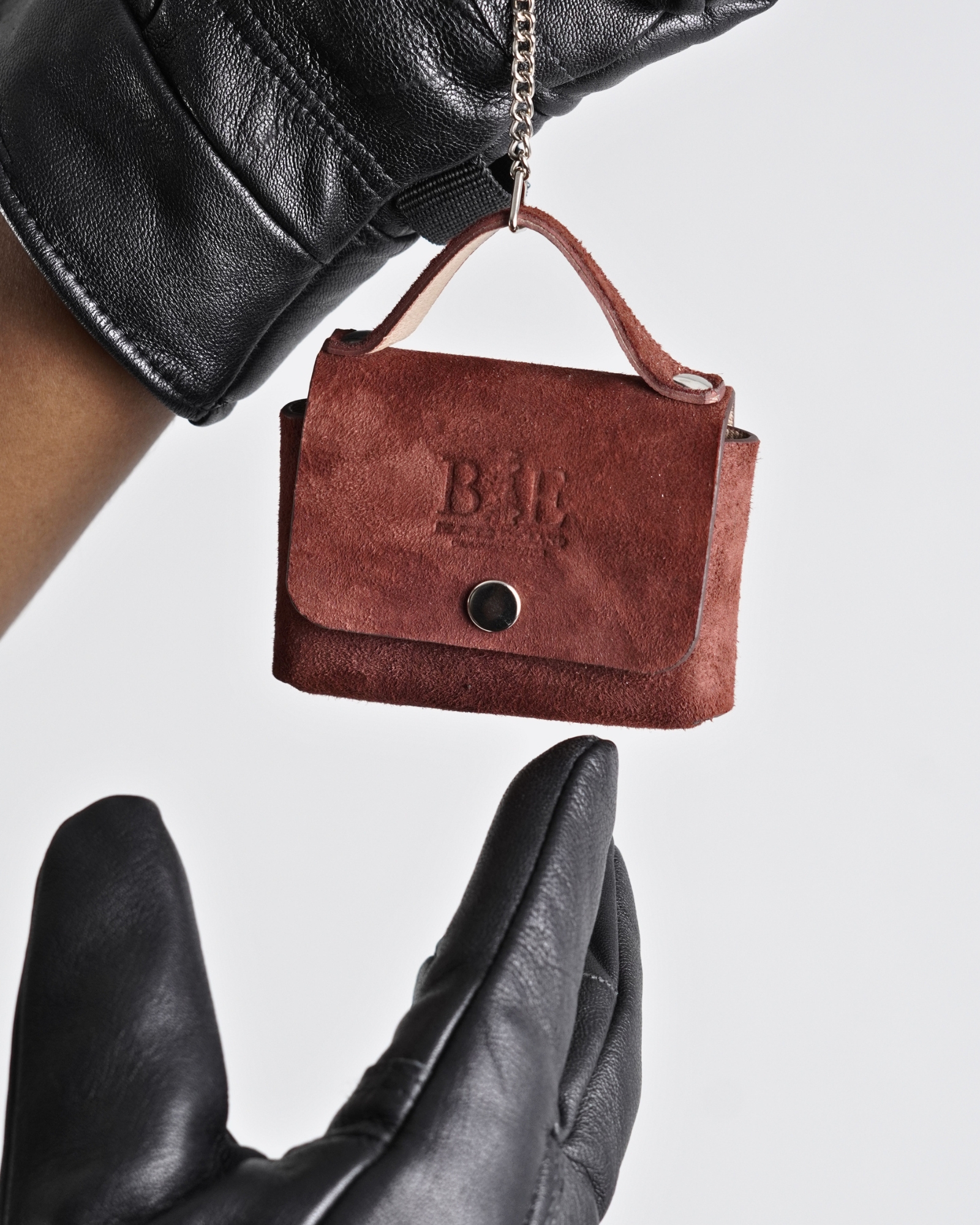 Mini Handbag Original Leather Keychain - Suede Brown - Image 6
