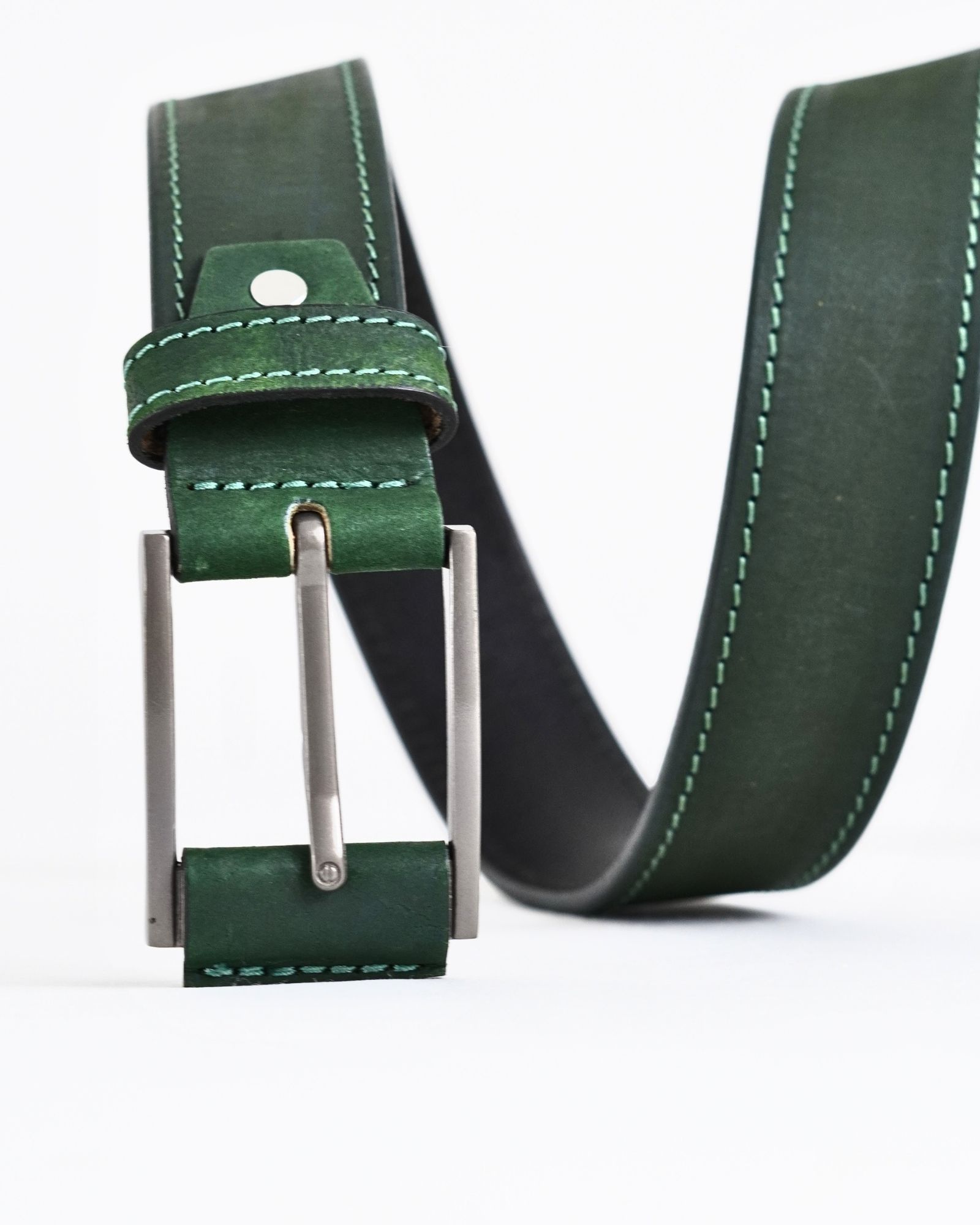Sydney- Men's Original Leather Belt  (Suede Green)  - 28-44 - Image 3