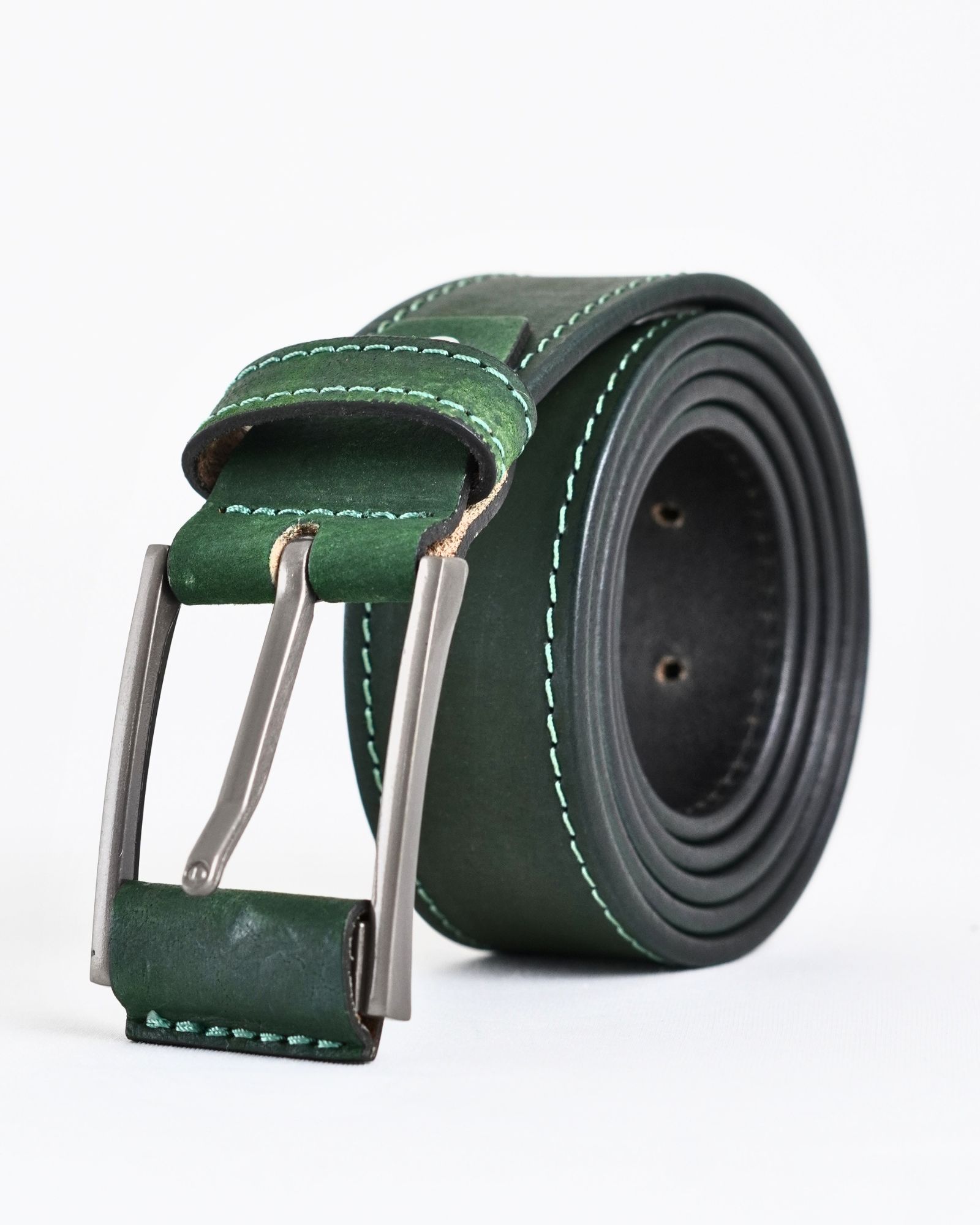 Sydney- Men's Original Leather Belt  (Suede Green)  - 28-44 - Image 4