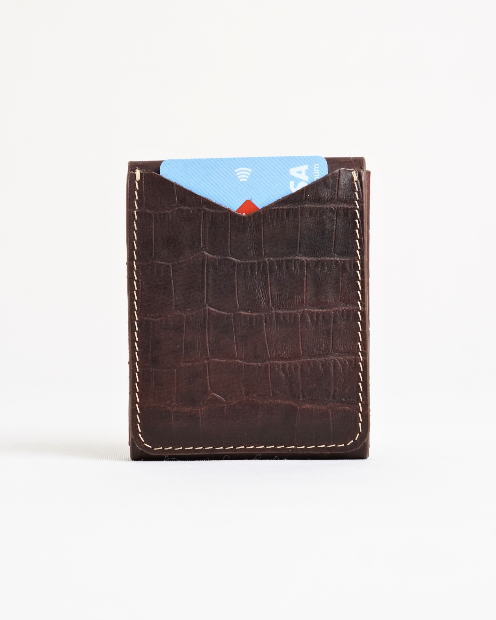 Milton - Men’s Original Leather Minimalist Wallet (Croco Rugged Brown) - Image 5