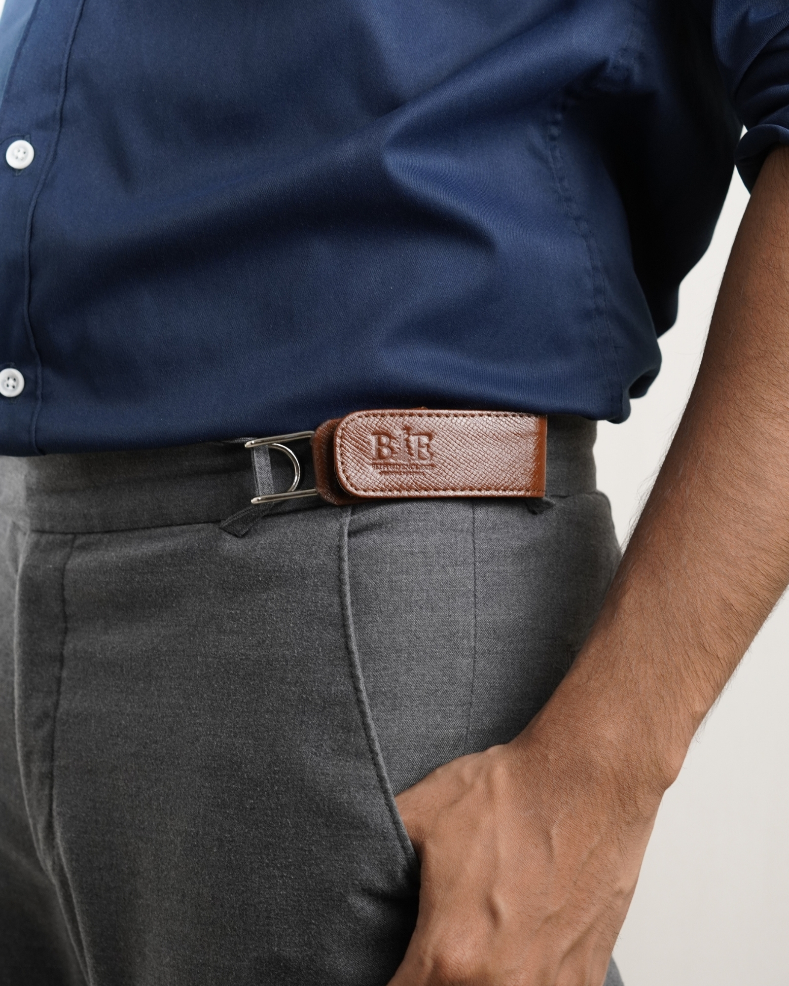 Italy - Men's Original Leather Belt (Free Size) - Saffiano Brown - Image 5