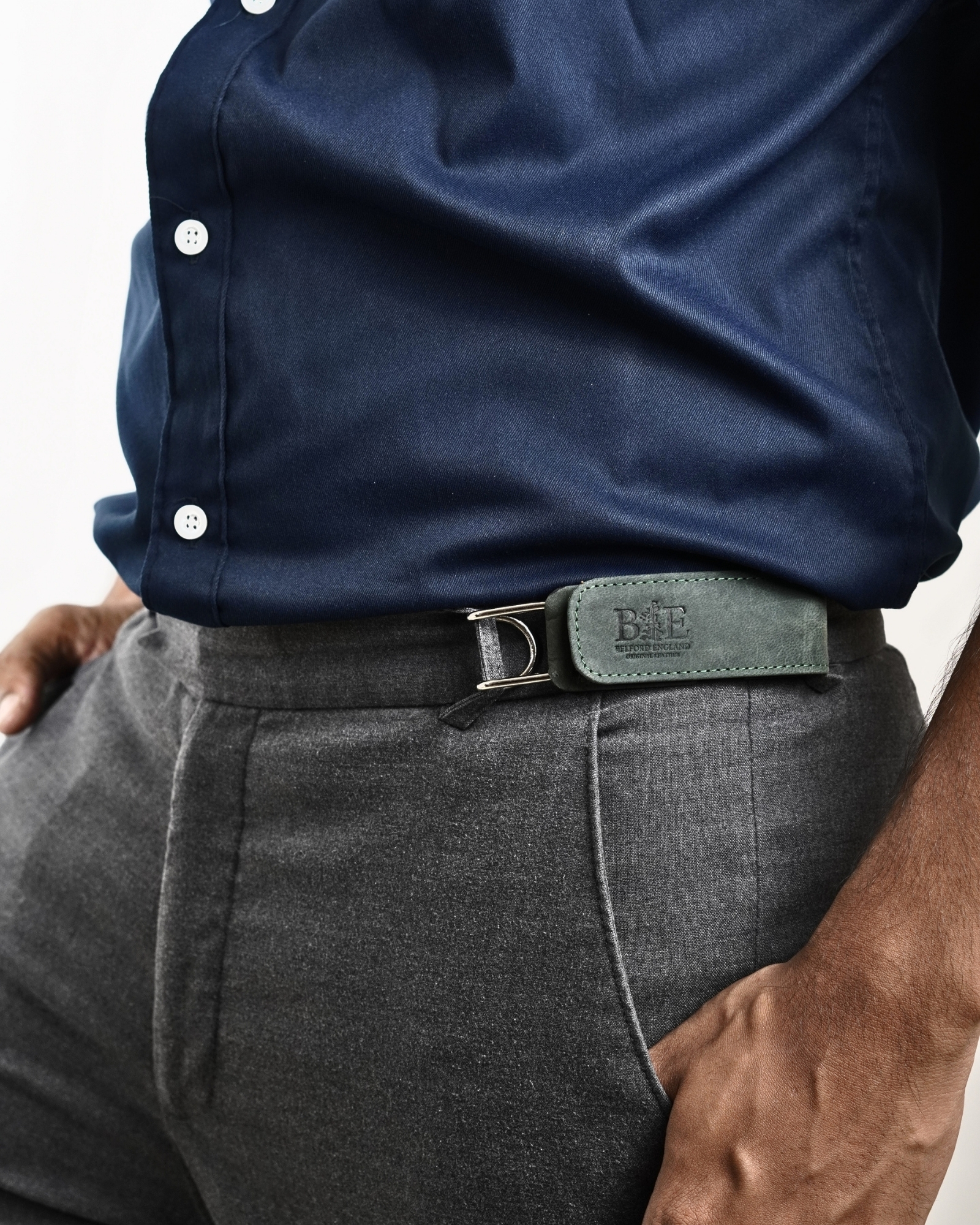 Italy - Men's Original Leather Belt (Free Size) - Rugged Green - Image 12