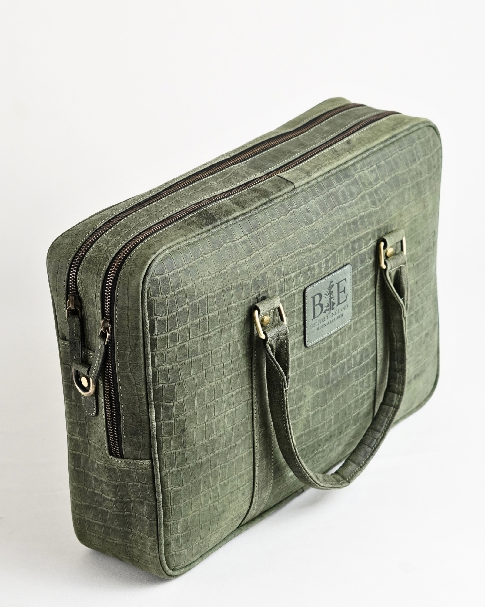 Executive Men's Original Leather Briefcase  (Croco Rugged green) - Image 6