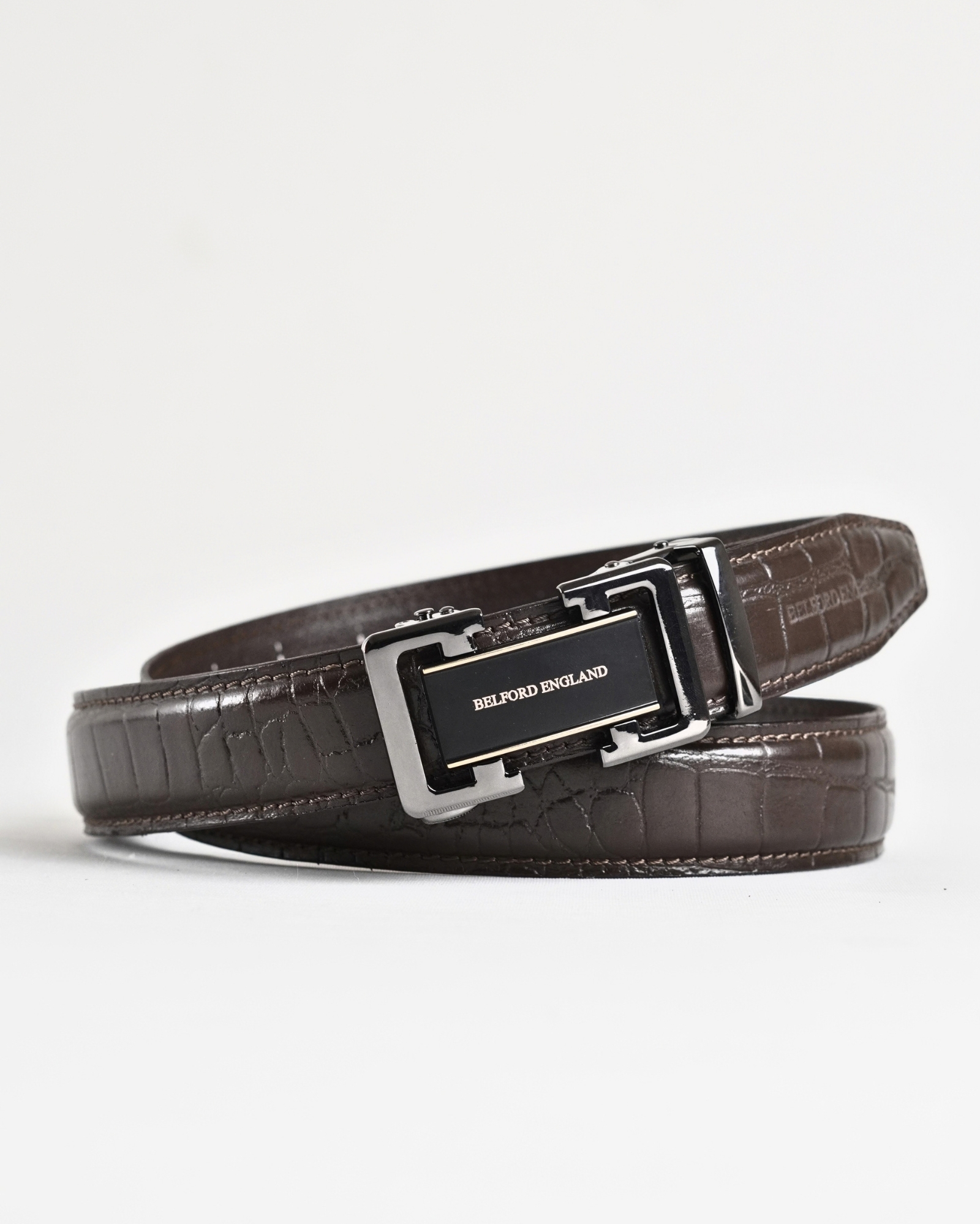 Aston Men's Original Leather Belt  (Croco Brown) - Image 2