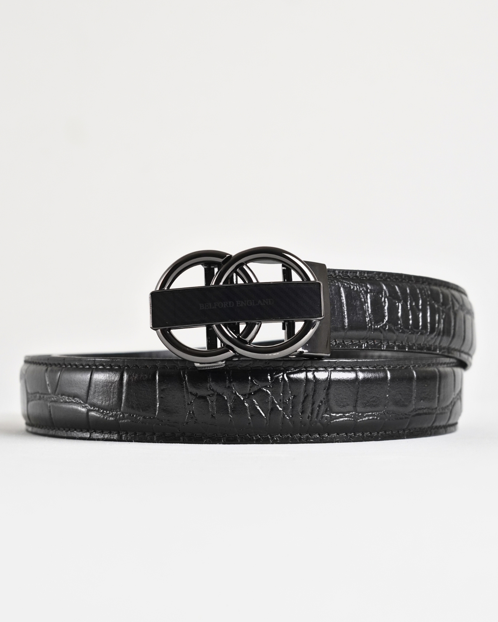 Helsinki  Men's Original Leather Belt  (Croco Black)  28-44 - Image 8