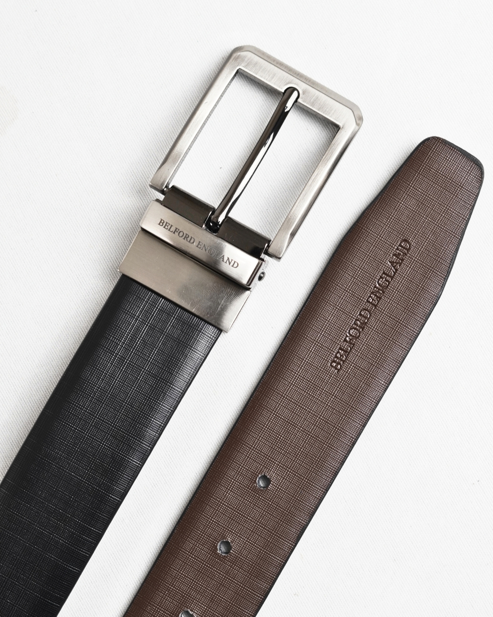 Saffiano Men's Original Leather Belt  Reversible (Black & Brown) - 28-44 - Image 3
