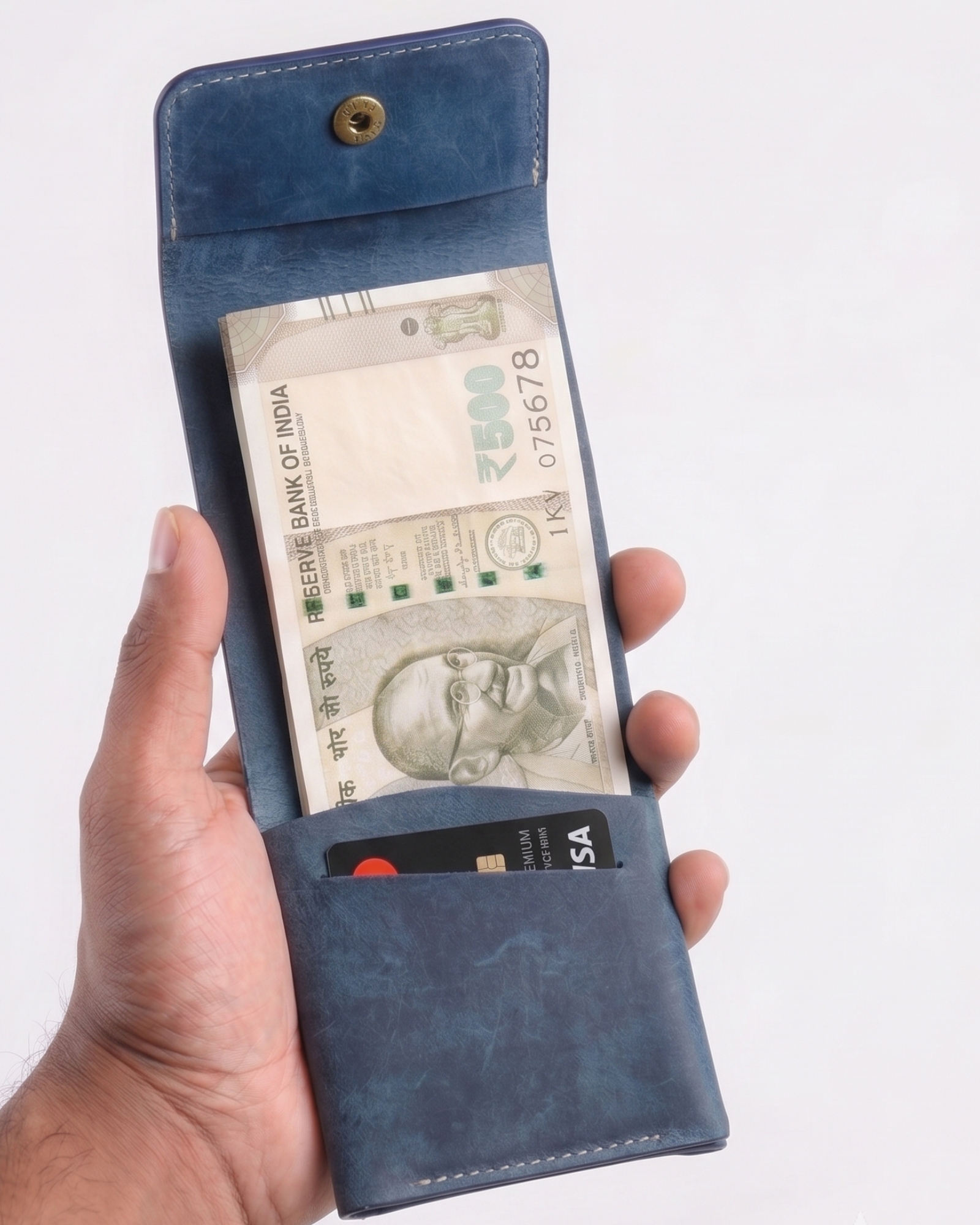 Milton - Men’s Original Leather Minimalist Wallet (Rugged Blue)