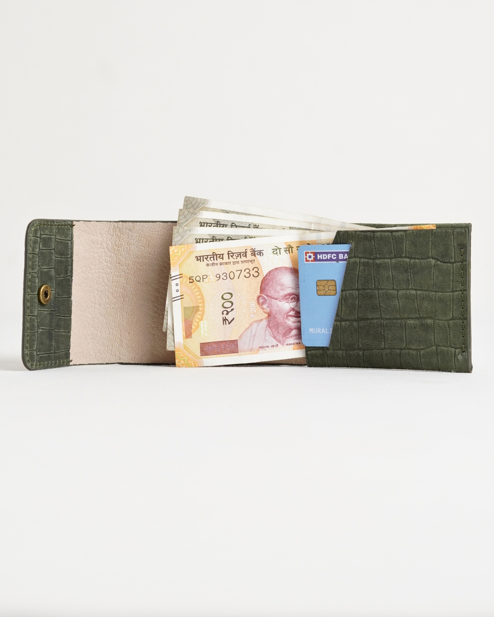 Milton - Men’s Original Leather Minimalist Wallet (Croco Rugged Green) - Image 2