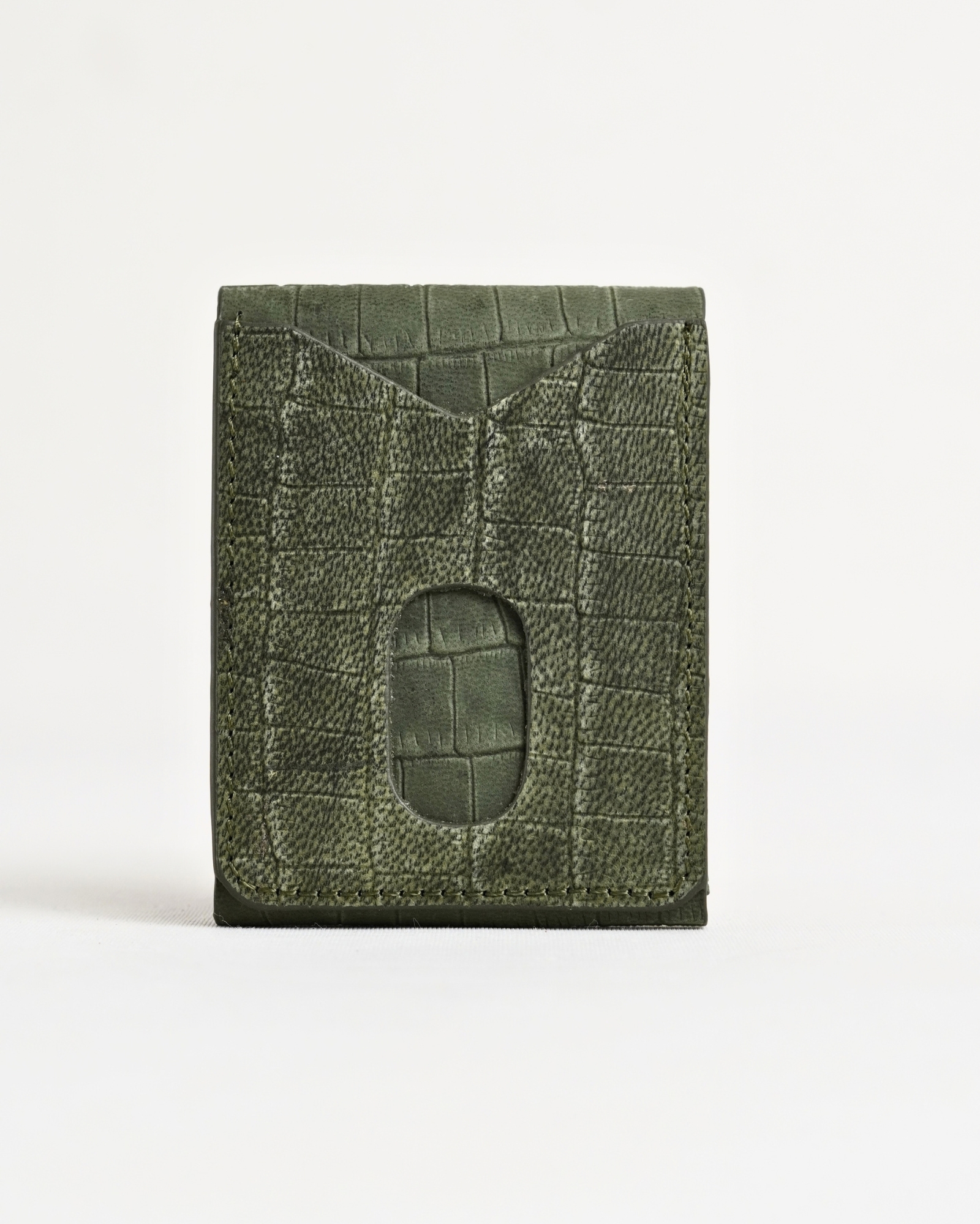 Milton - Men’s Original Leather Minimalist Wallet (Croco Rugged Green) - Image 3
