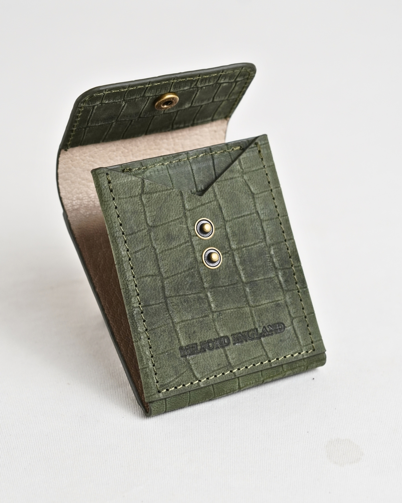 Milton - Men’s Original Leather Minimalist Wallet (Croco Rugged Green) - Image 4