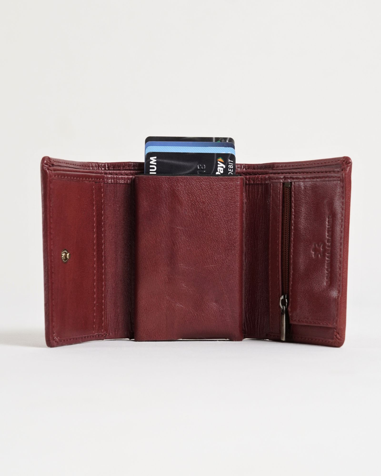 Detroit - Men’s Original Leather [Smart Card Pop UP] Wallet (Brown & Cherry Blend) - Image 2