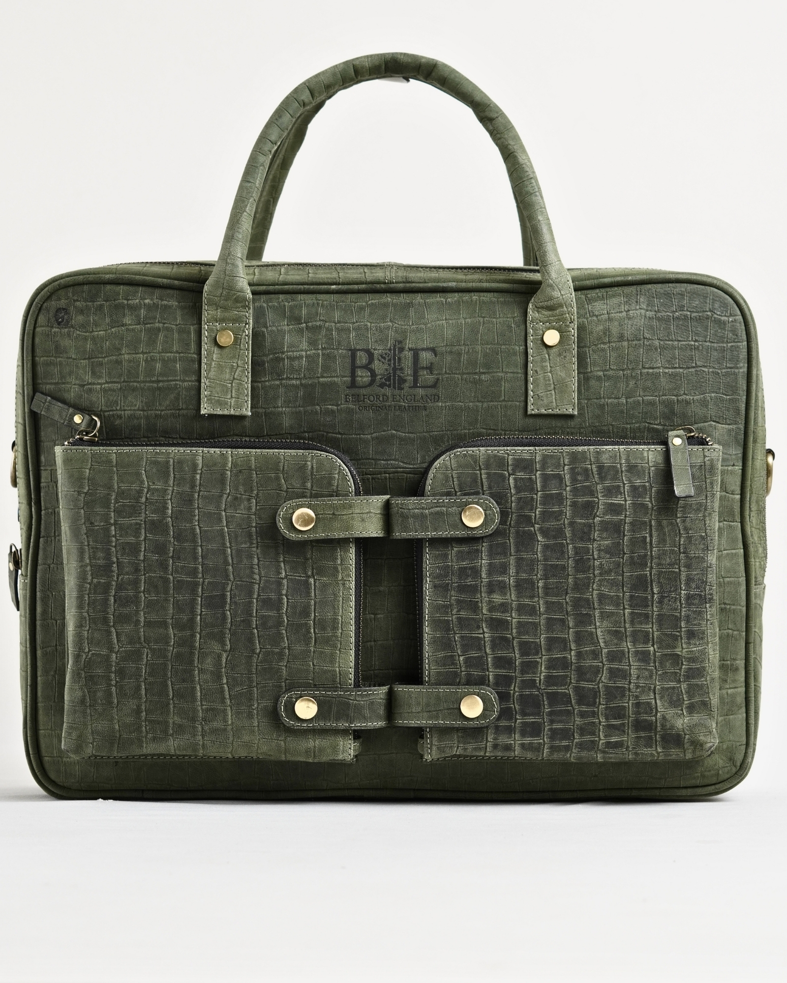 Crown Edition - Men's Original Leather Briefcase (Croco Rugged Green) - Image 2