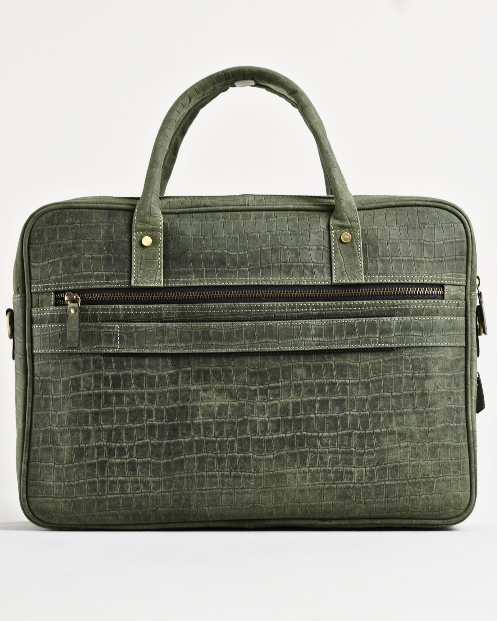 Crown Edition - Men's Original Leather Briefcase (Croco Rugged Green) - Image 3