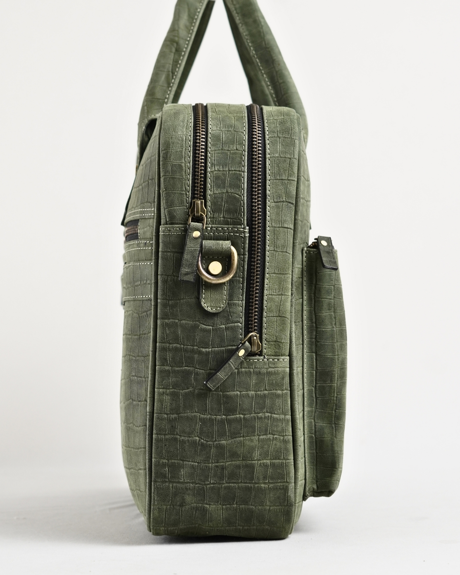 Crown Edition - Men's Original Leather Briefcase (Croco Rugged Green) - Image 4