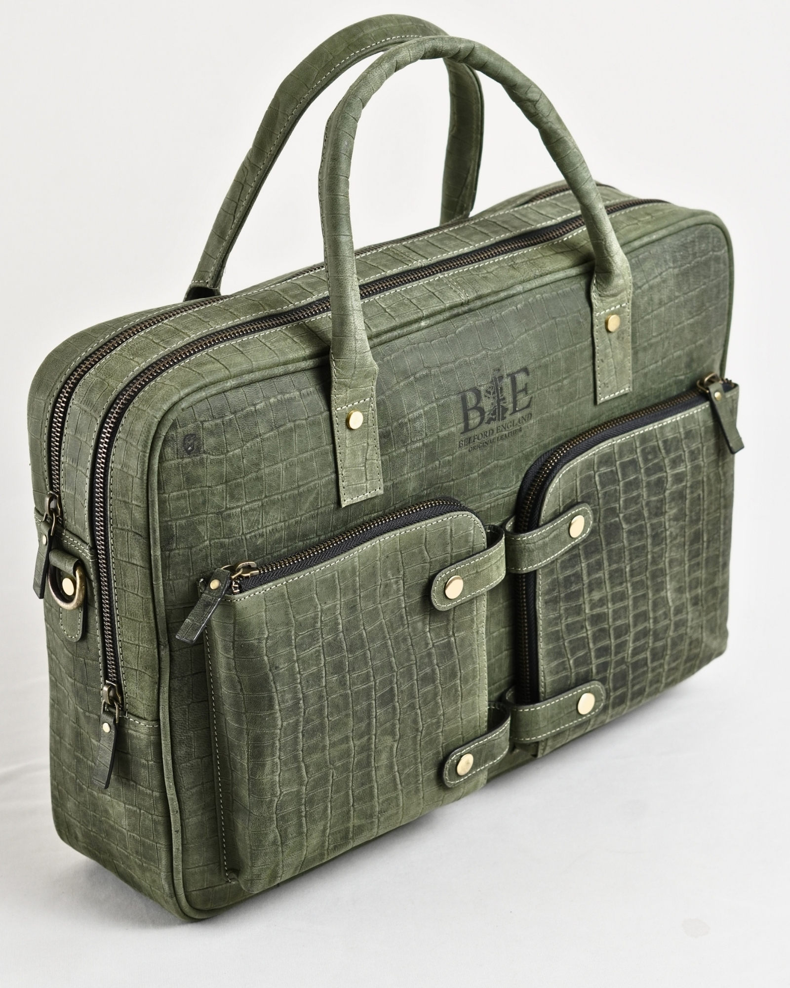 Crown Edition - Men's Original Leather Briefcase (Croco Rugged Green) - Image 5