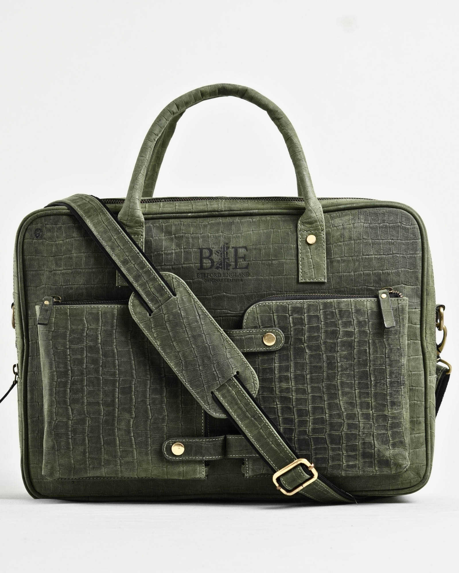 Crown Edition - Men's Original Leather Briefcase (Croco Rugged Green) - Image 9