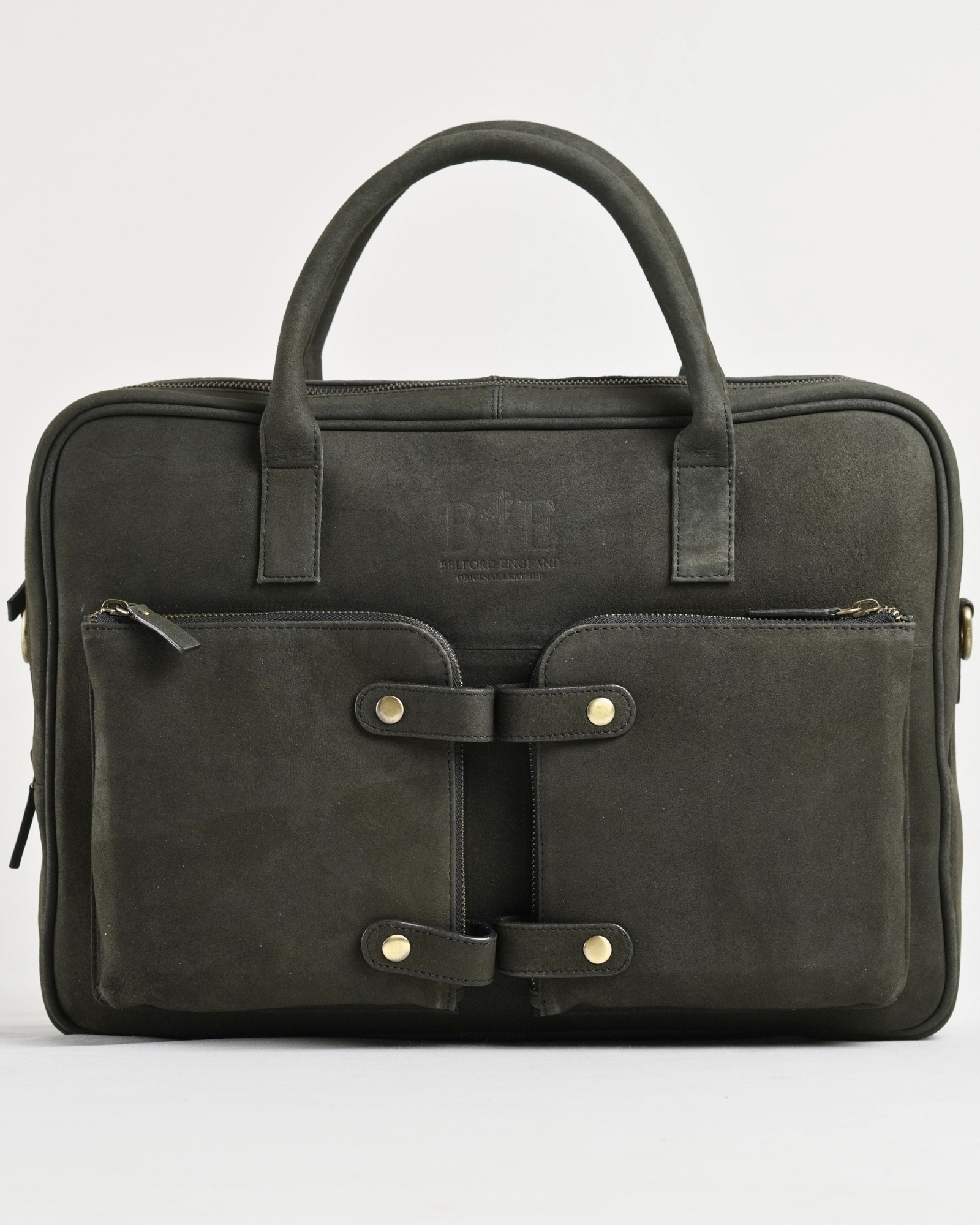 Crown Edition - Men's Original Leather Briefcase (Dark Suede Green) - Image 3