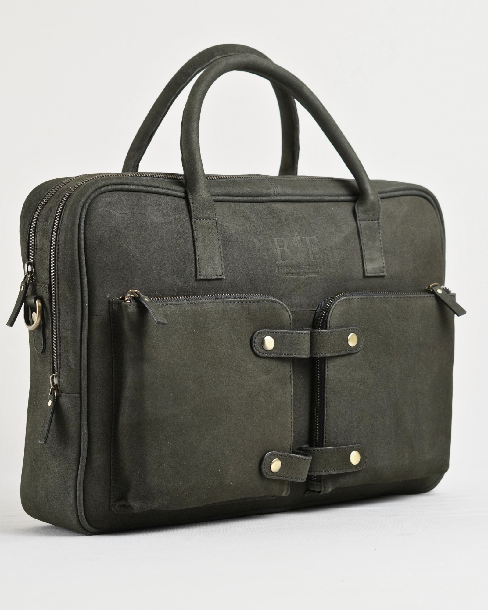 Crown Edition - Men's Original Leather Briefcase (Dark Suede Green) - Image 4