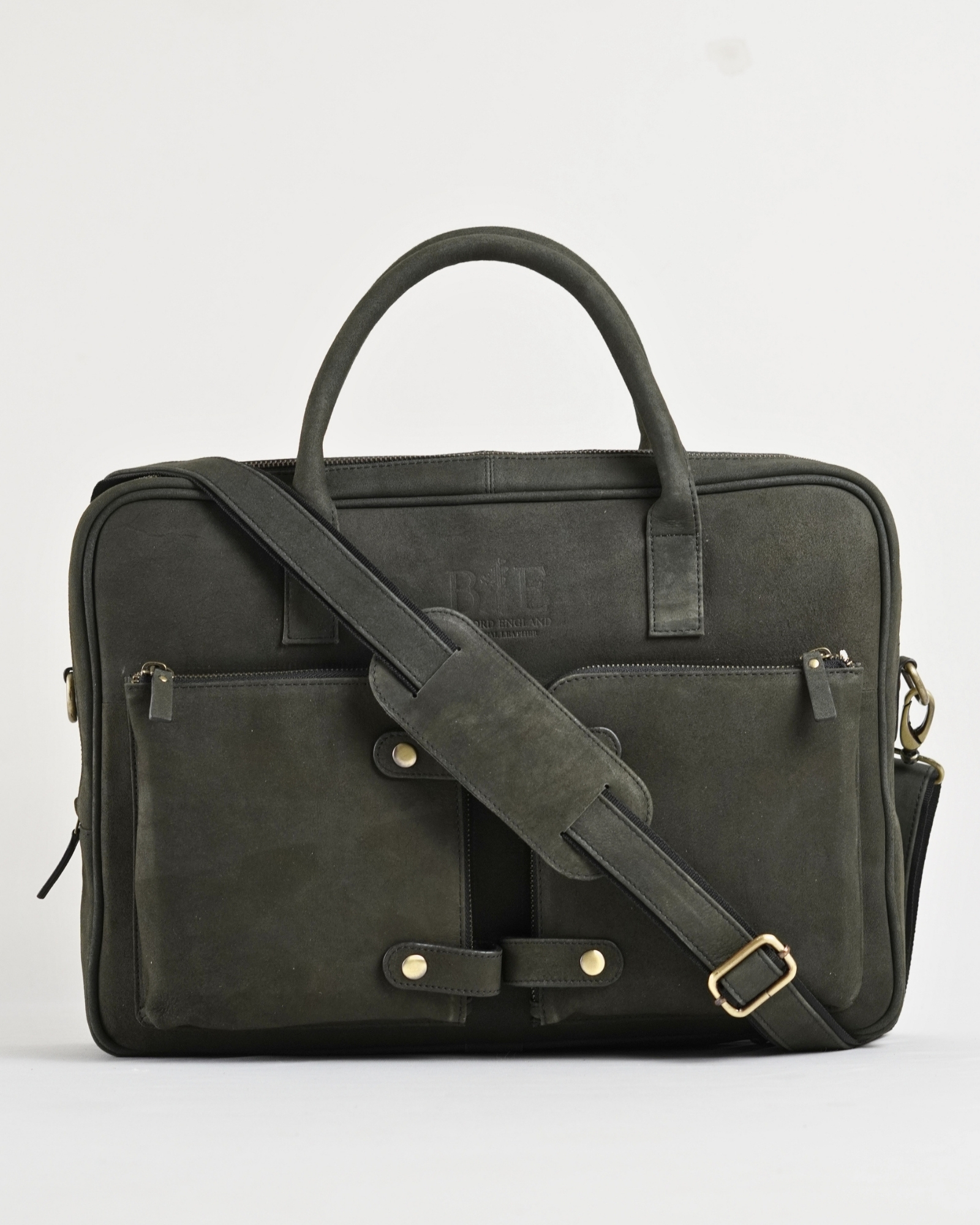 Crown Edition - Men's Original Leather Briefcase (Dark Suede Green) - Image 8