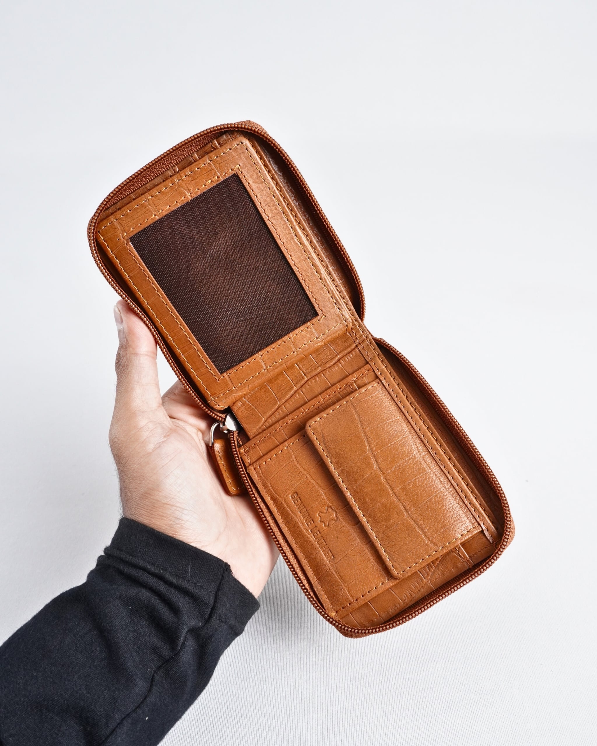 Tokyo Men’s Original Leather Wallet ( Almond Croco Brown) - Image 8