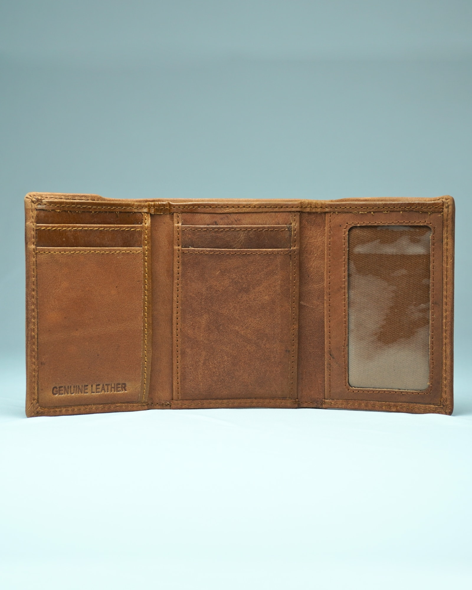 Donchester Men’s Original Leather Tri-Fold Wallet (Vintage Tan) - Image 3