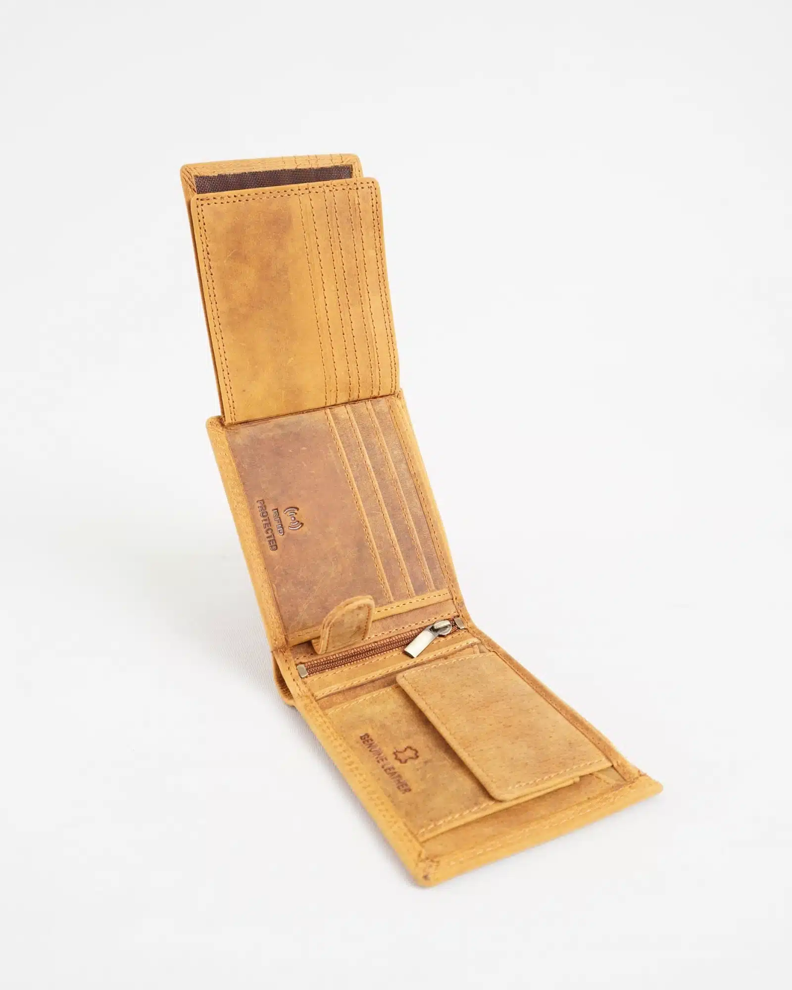 Harvard Men’s Original Leather Wallet (Rugged Series) - Tan - Image 5