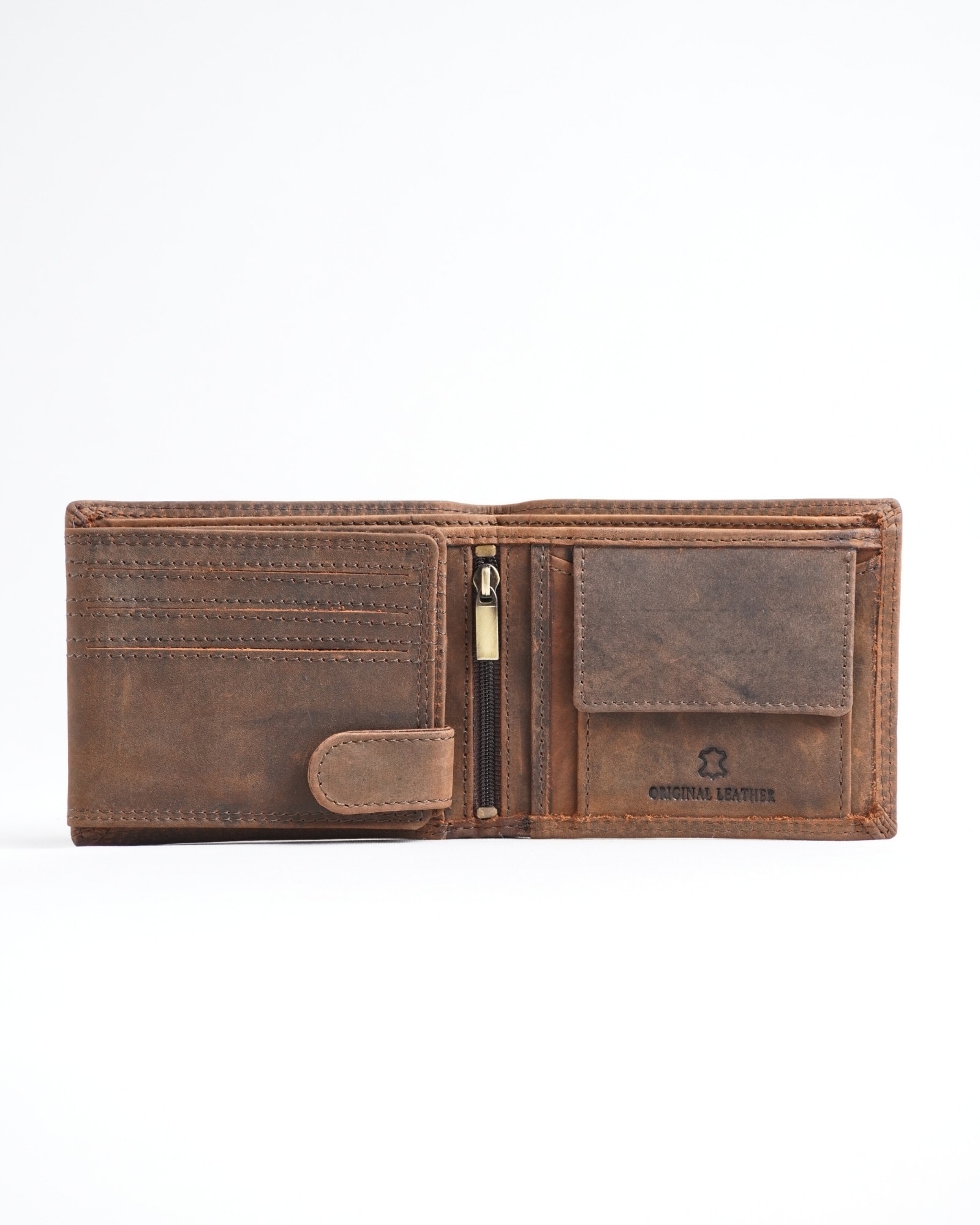 Harvard Men’s Original Leather Wallet (Rugged Series) - Brown - Image 3