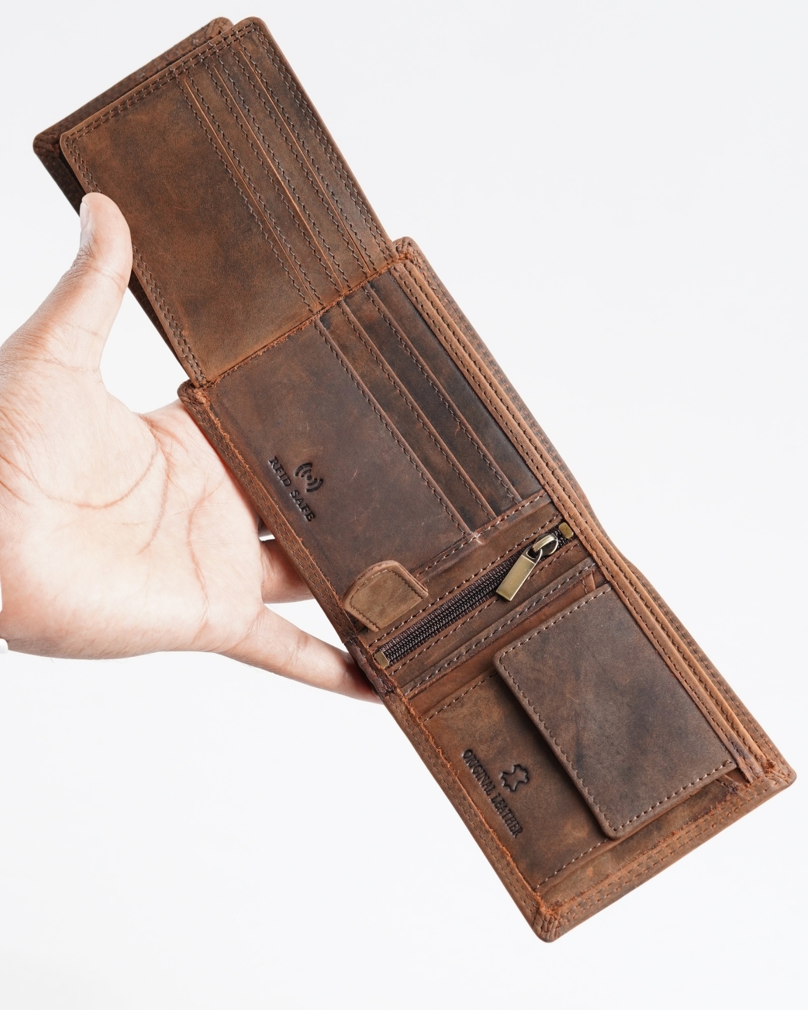 Harvard Men’s Original Leather Wallet (Rugged Series) - Brown - Image 6