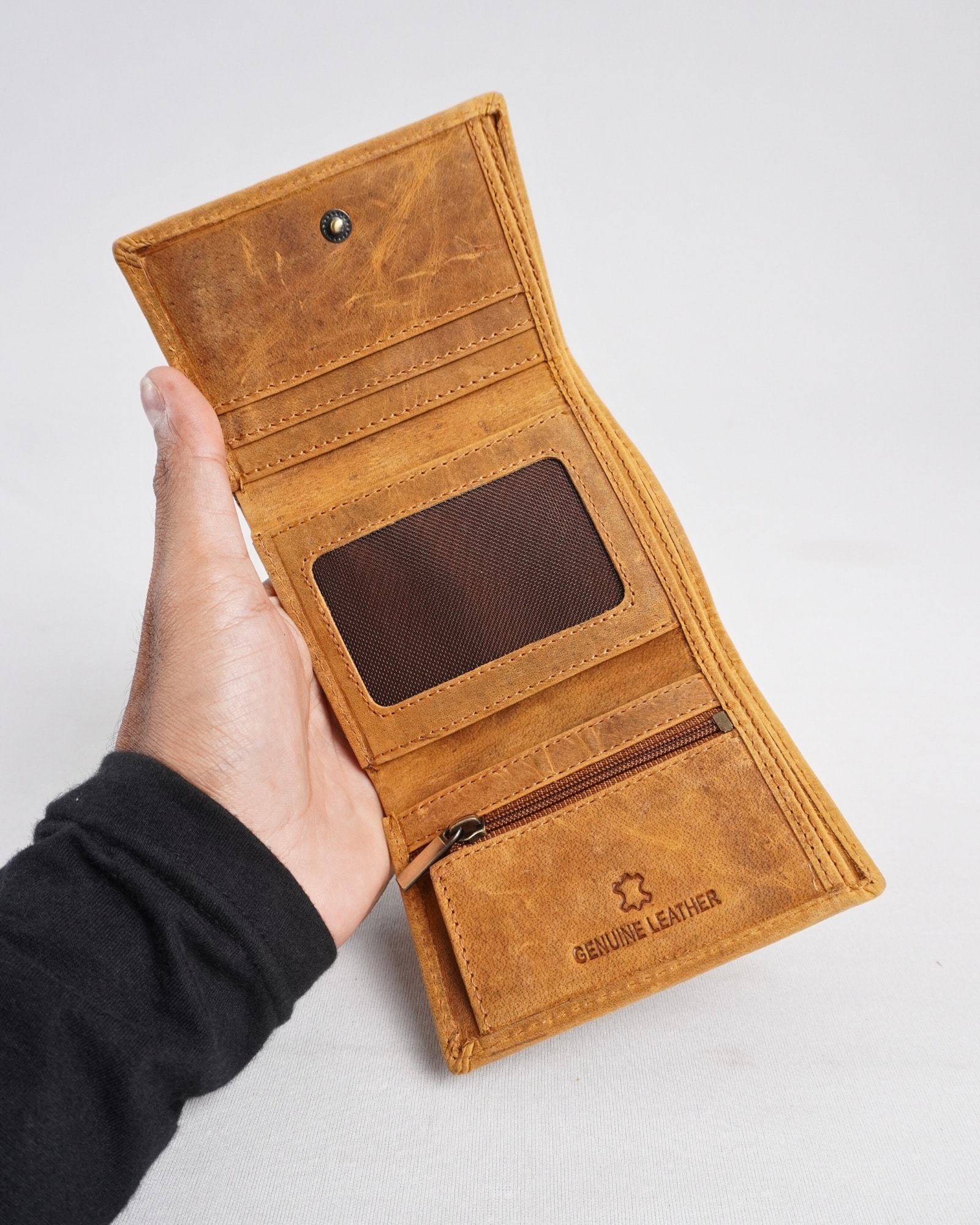 Dublin - Men’s Original Leather Trifold Wallet (Rugged Series) - Tan - Image 4