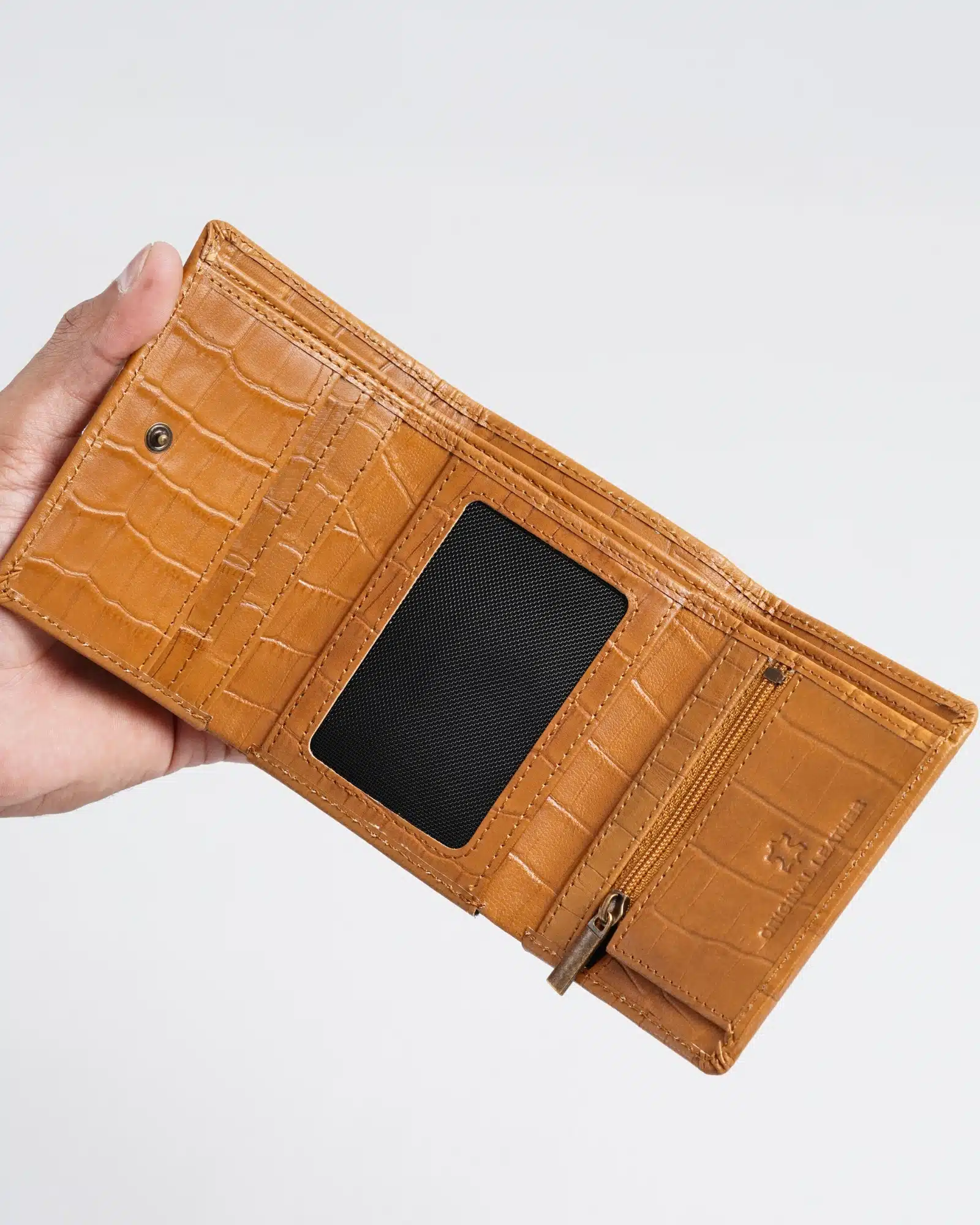 Dublin - Men’s Original Leather Trifold Wallet (Croco Rich Tan)