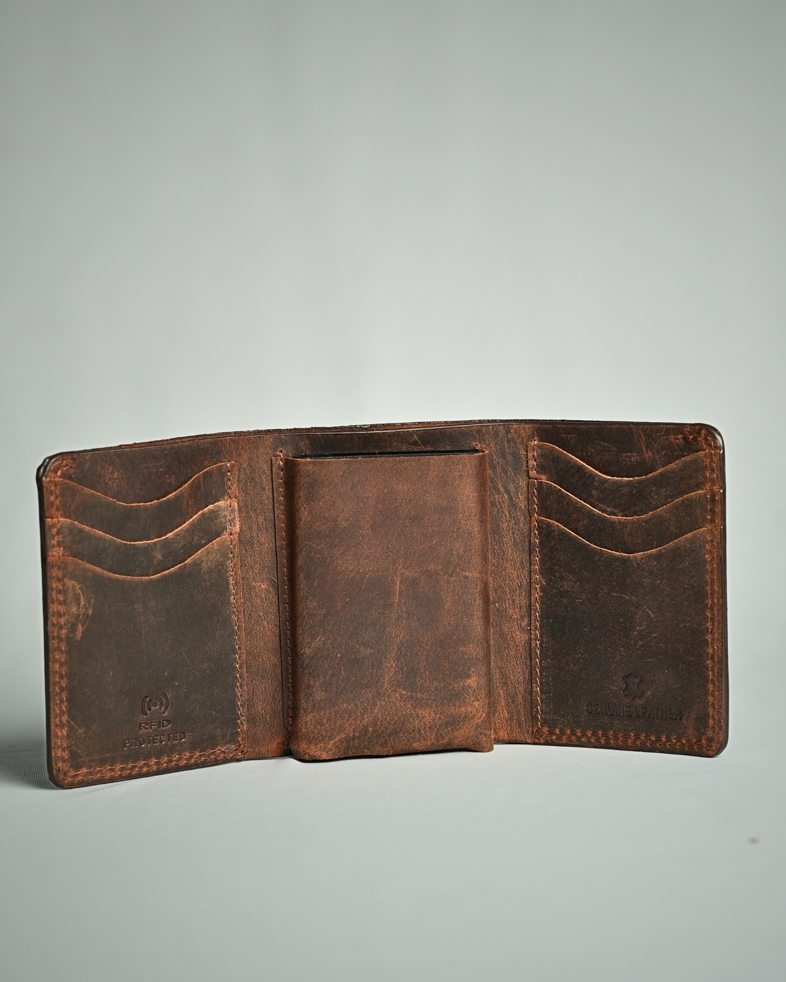 Detroit - Men’s Original Leather [Smart Card Pop UP] Wallet (Rugged Brown) - Image 5