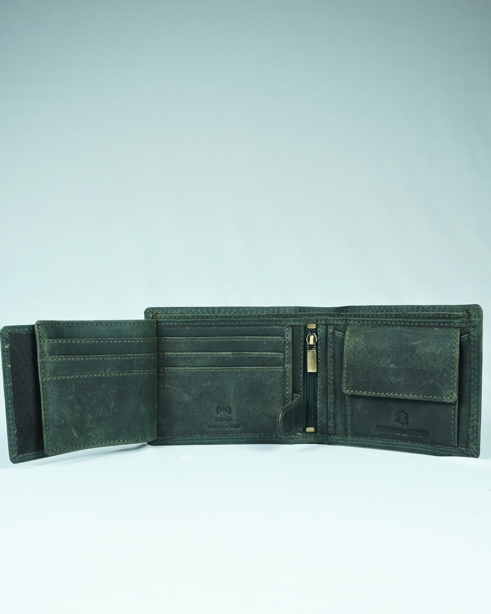 Harvard Men’s Original Leather Wallet (Rugged Series) - Green - Image 4