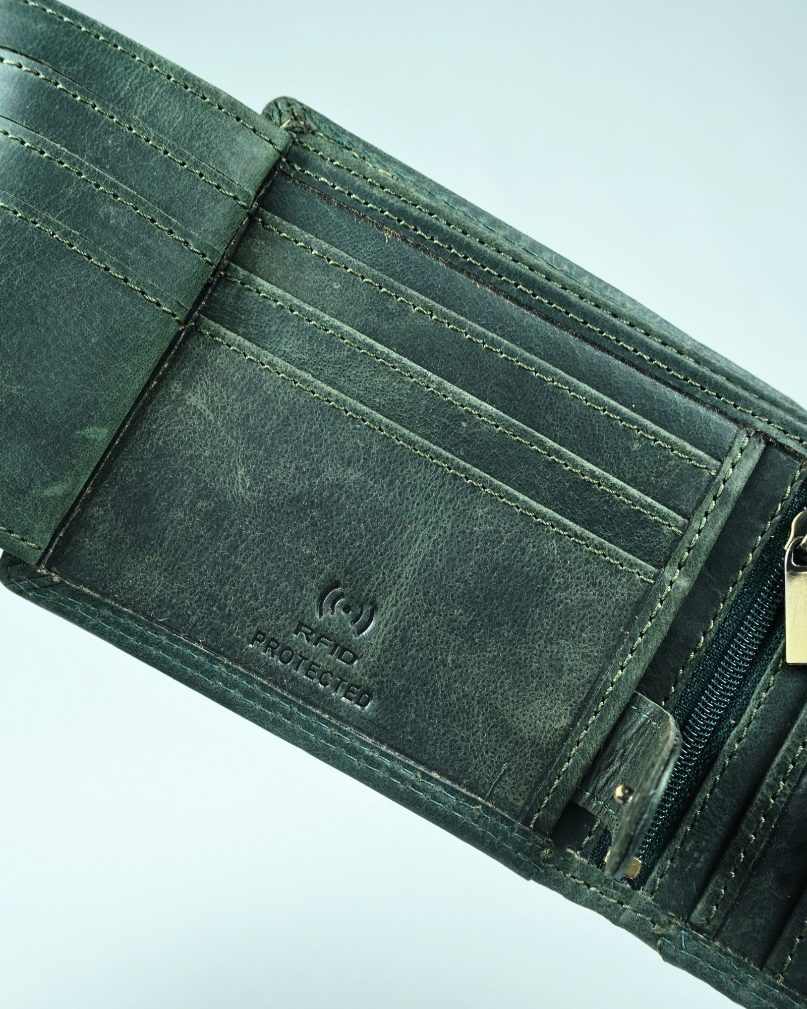 Harvard Men’s Original Leather Wallet (Rugged Series) - Green - Image 7