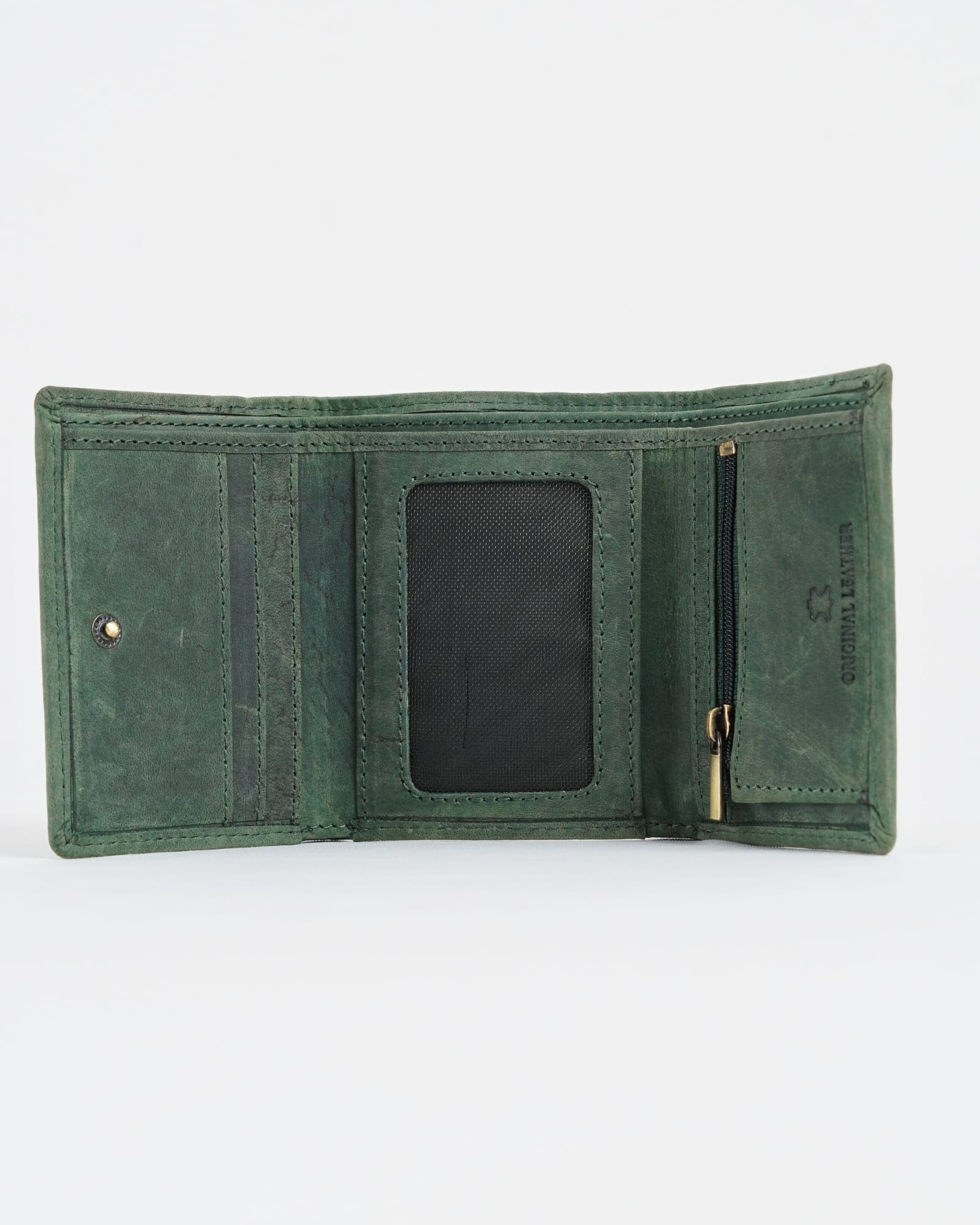 Dublin - Men’s Original Leather Trifold Wallet (Rugged Series) - Green - Image 4