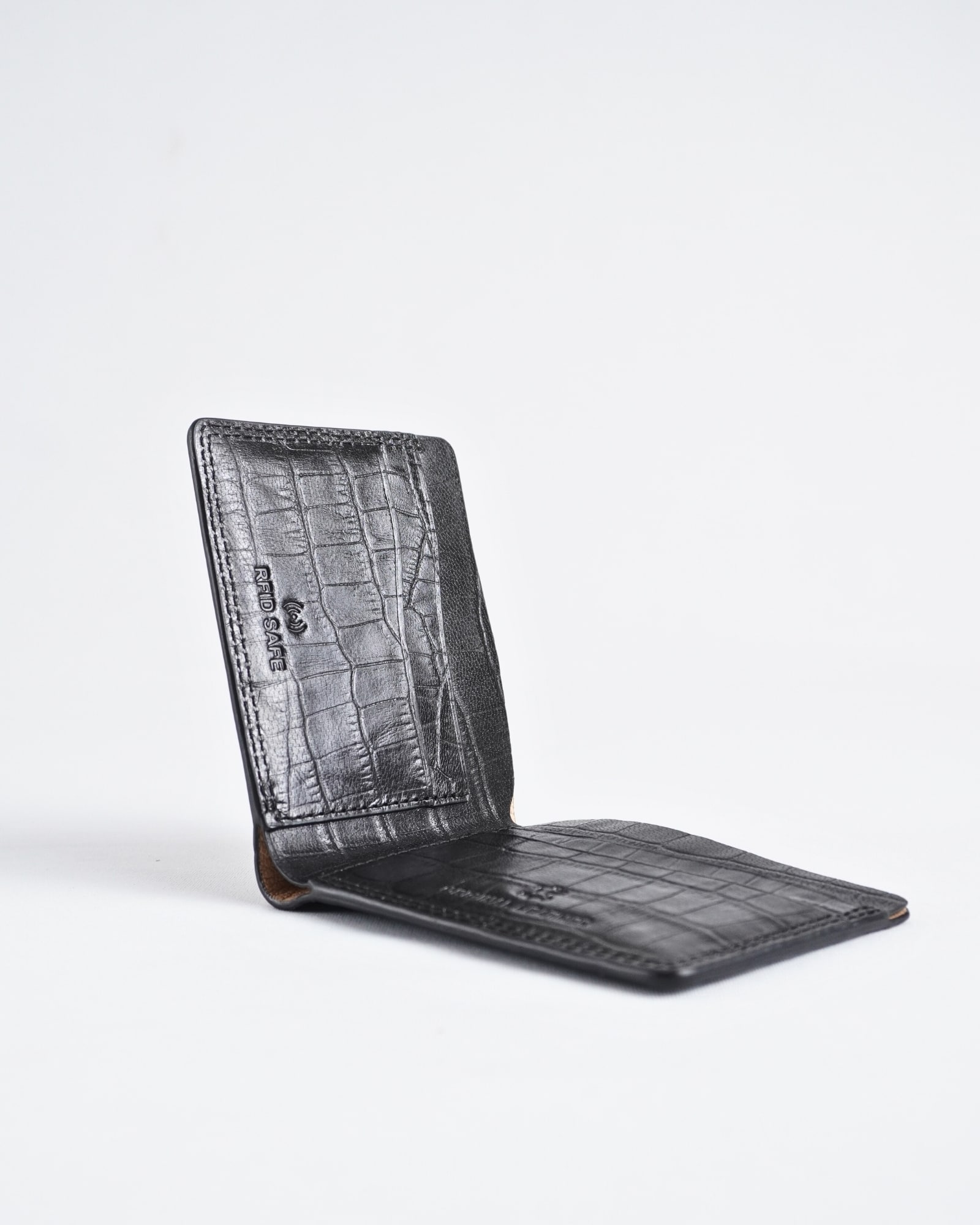 Berlin  (Sleek Series) - Men’s Original Leather Wallet - Croco Black - Image 5