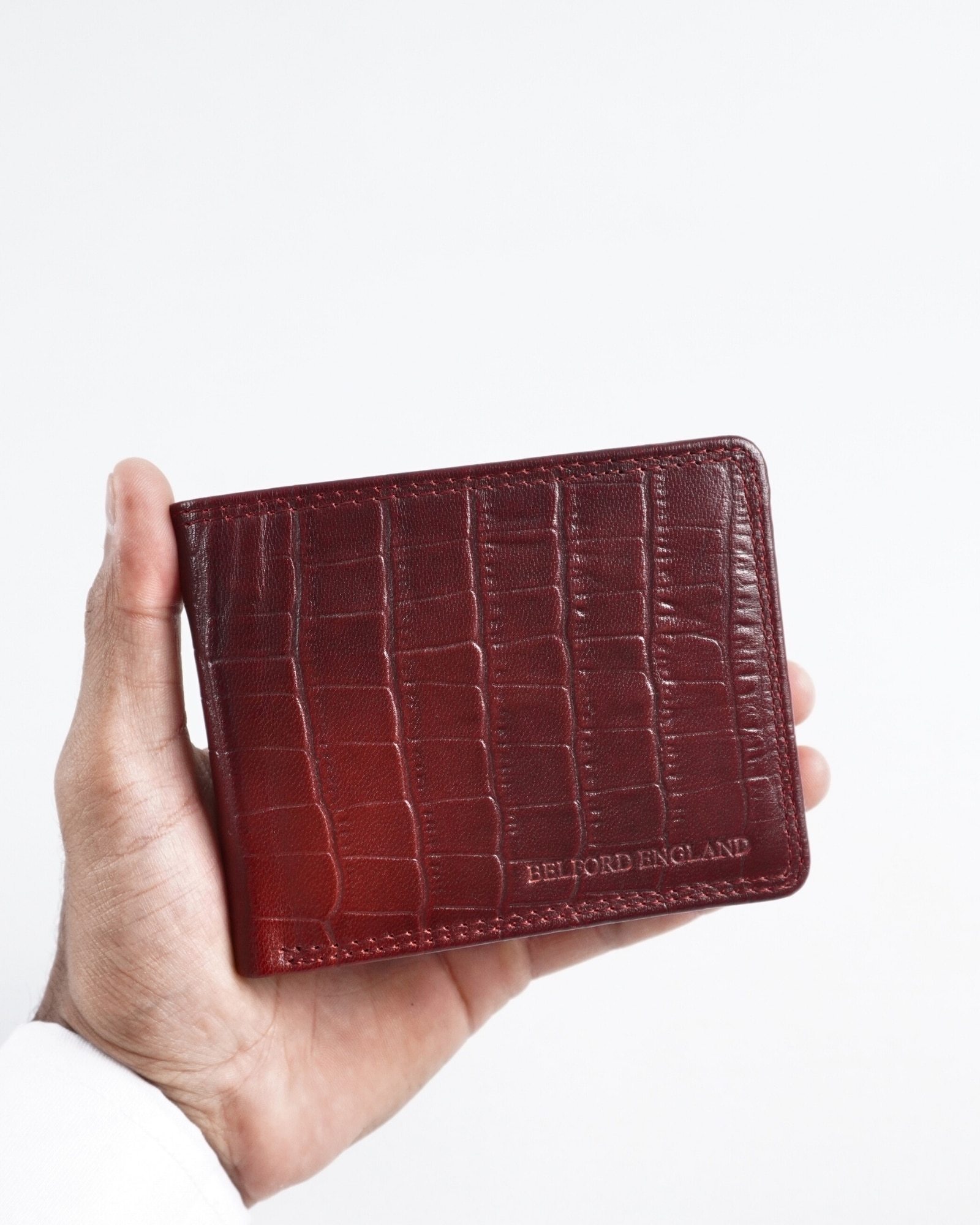 Cambridge Men’s Original Leather Wallet (Croco Cherry & Brown Blend ) - Image 10