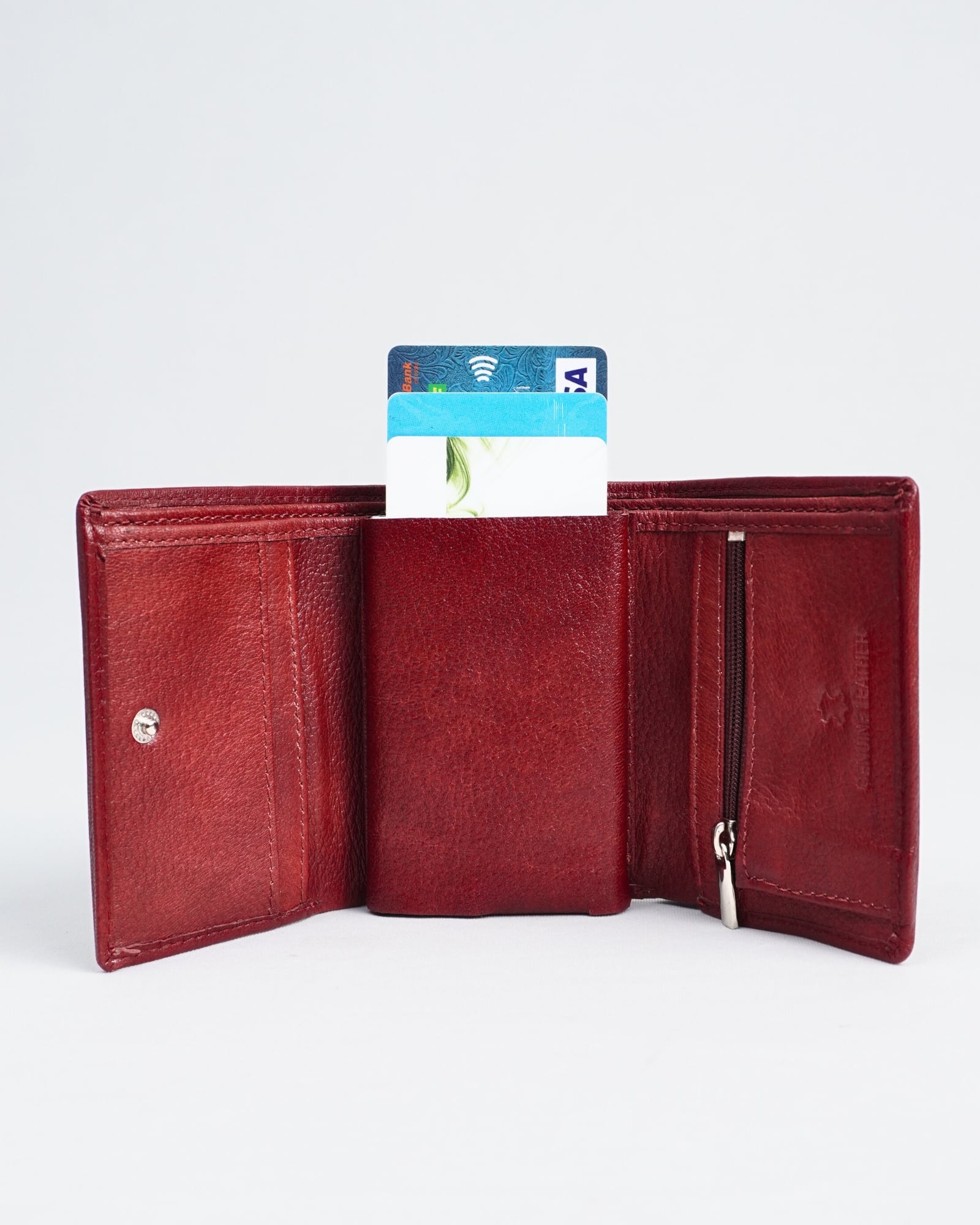 Detroit - Men’s Original Leather [Smart Card Pop UP] Wallet (Brown & Cherry Blend) - Image 3