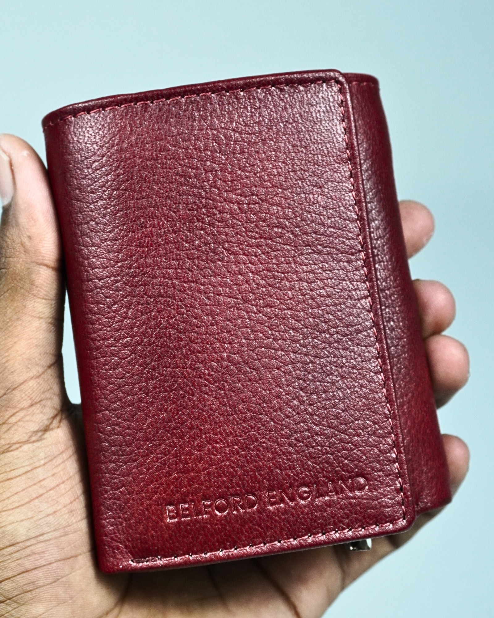 Detroit - Men’s Original Leather [Smart Card Pop UP] Wallet (Brown & Cherry Blend) - Image 9