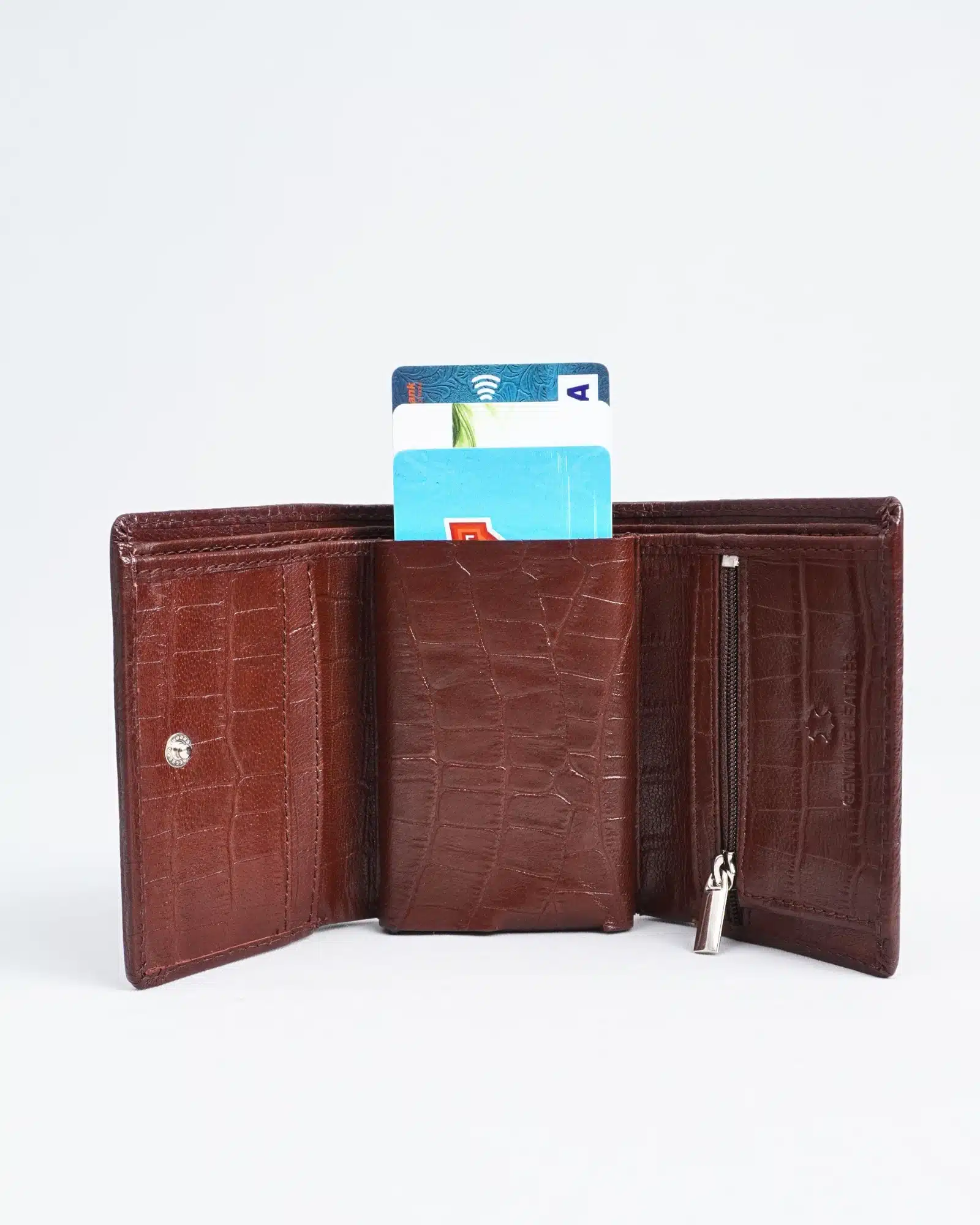 Detroit - Men’s Original Leather [Smart Card Pop UP] Wallet (Croco Rich Brown) - Image 2