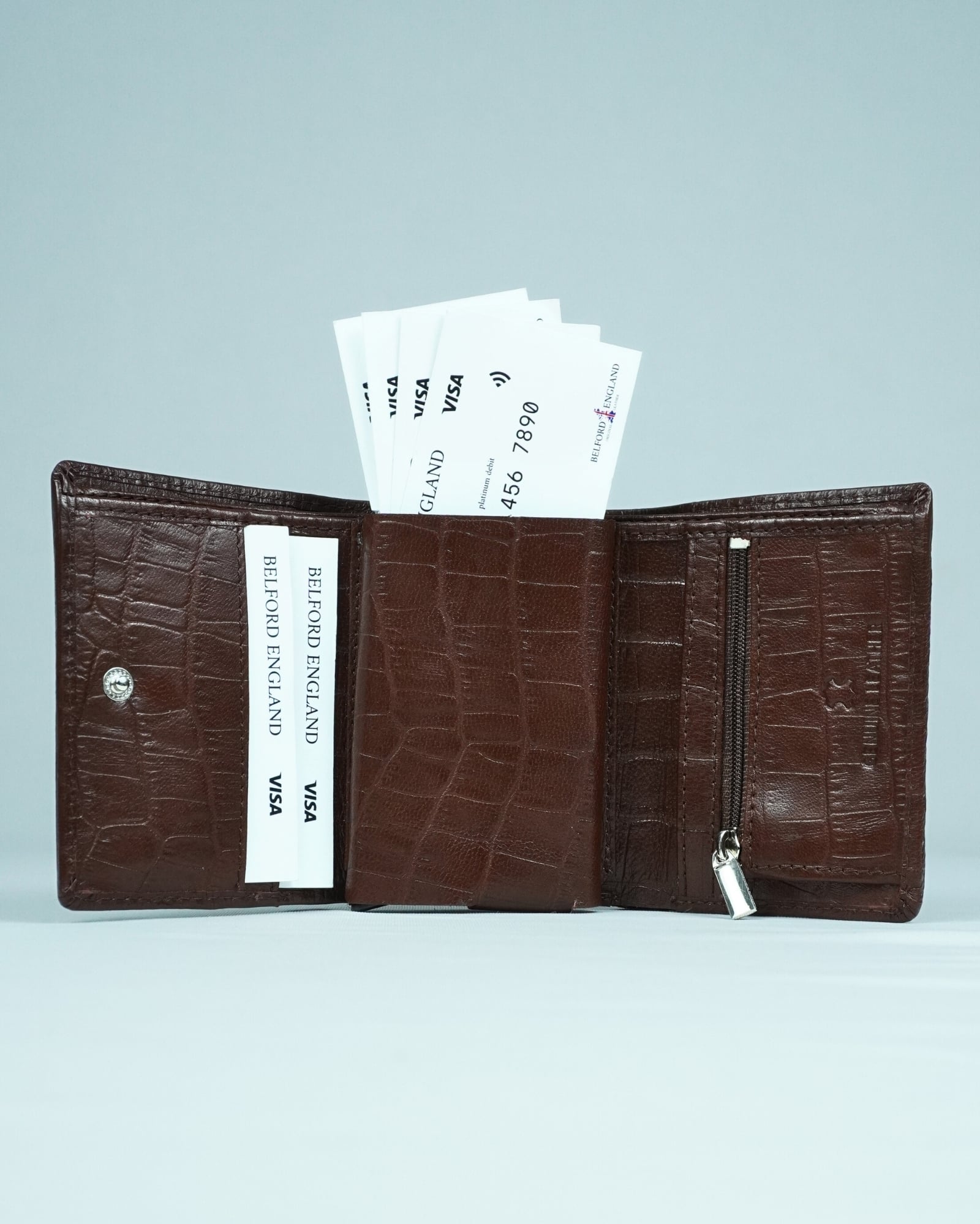 Detroit - Men’s Original Leather [Smart Card Pop UP] Wallet (Croco Rich Brown) - Image 4
