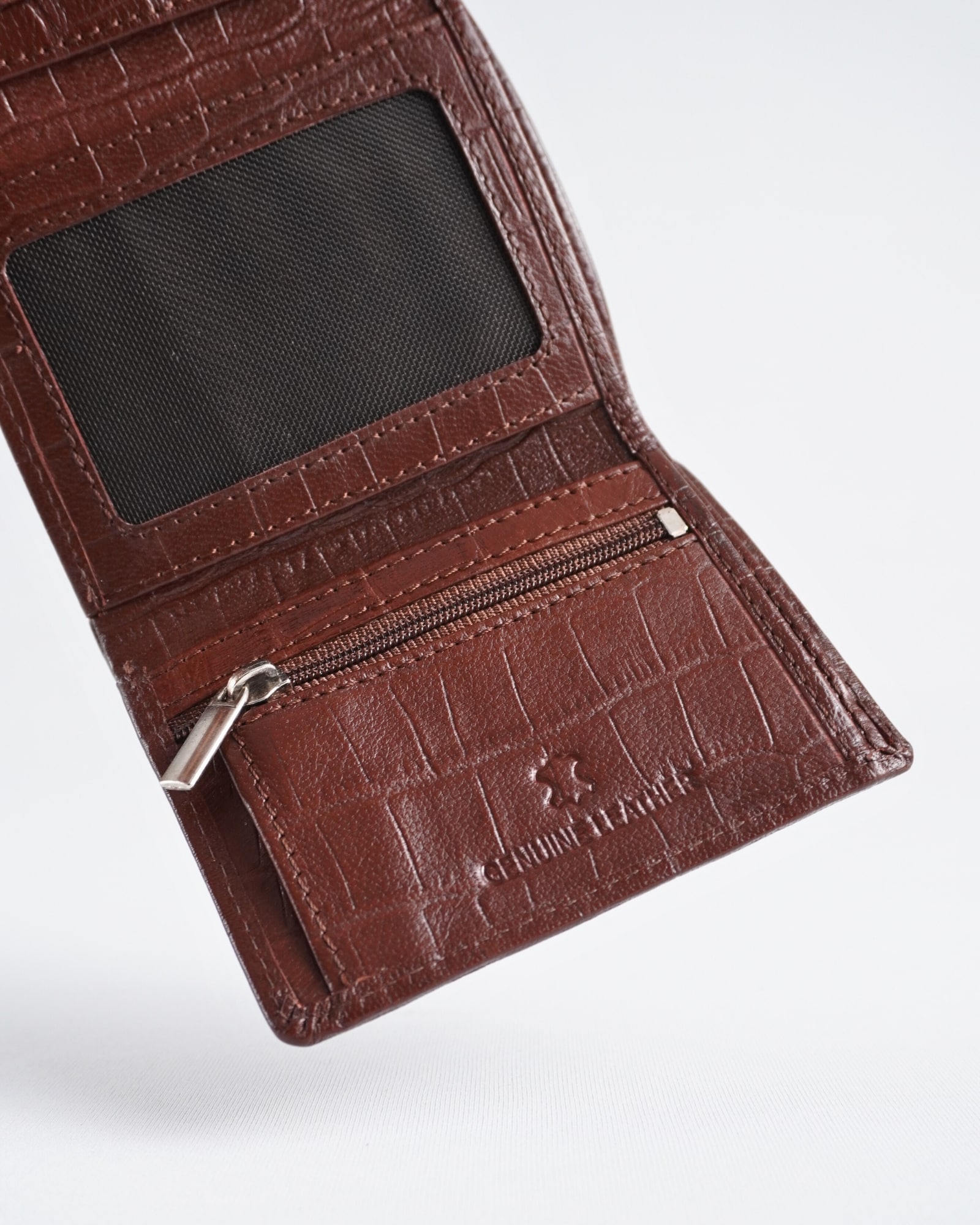 Dublin - Men’s Original Leather Trifold Wallet (Croco Rich Brown) - Image 8