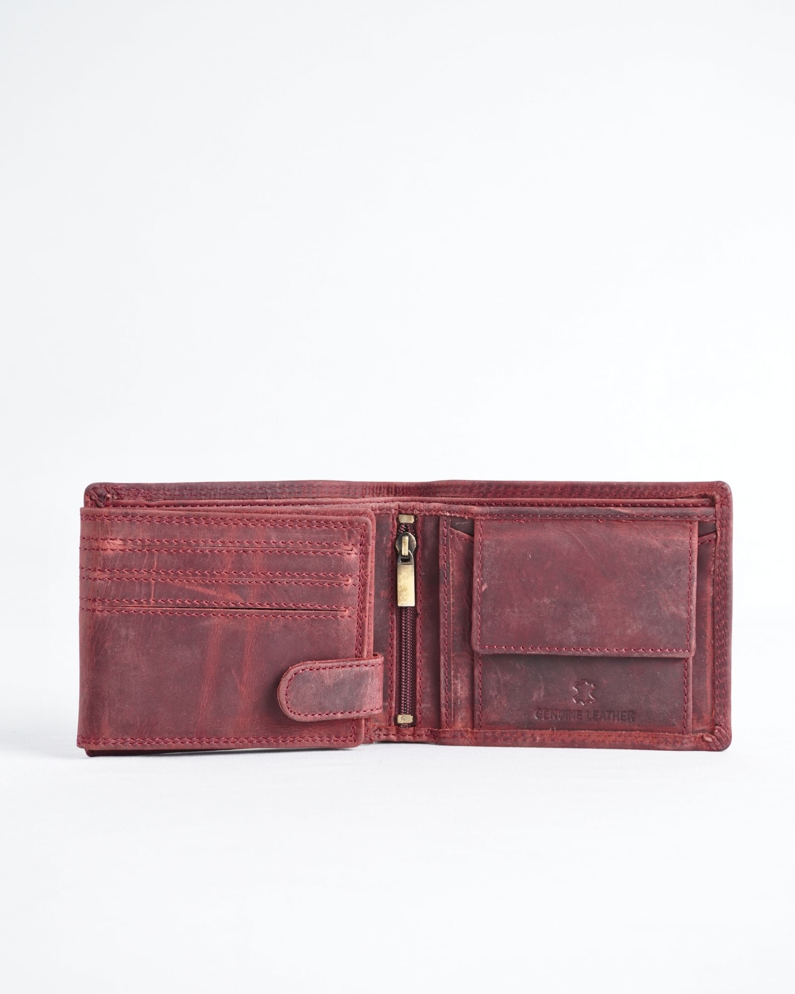 Harvard Men’s Original Leather Wallet (Rugged Series) - Cherry - Image 2