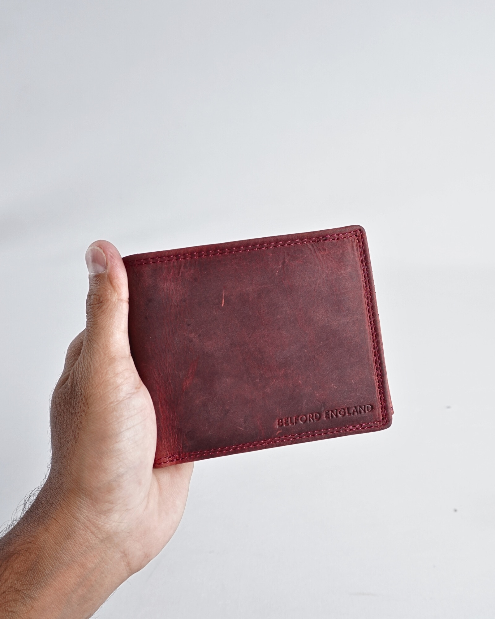Harvard Men’s Original Leather Wallet (Rugged Series) - Cherry - Image 8