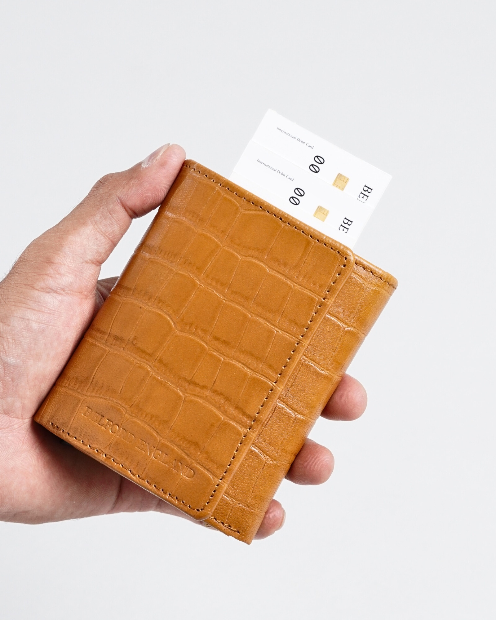 Detroit - Men’s Original Leather Wallet [Smart Card Pop UP] (Croco Almond Brown) - Image 2