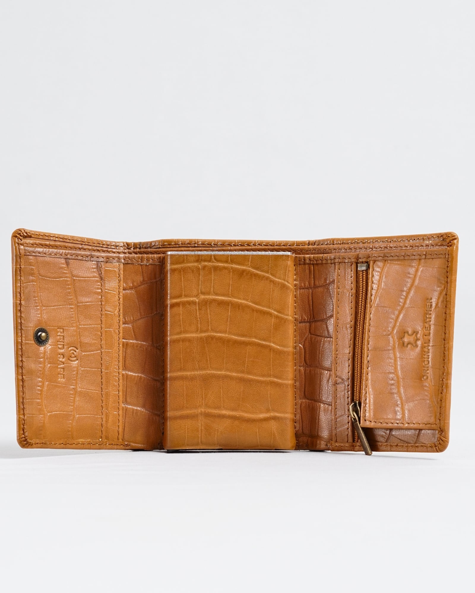 Detroit - Men’s Original Leather Wallet [Smart Card Pop UP] (Croco Almond Brown) - Image 7