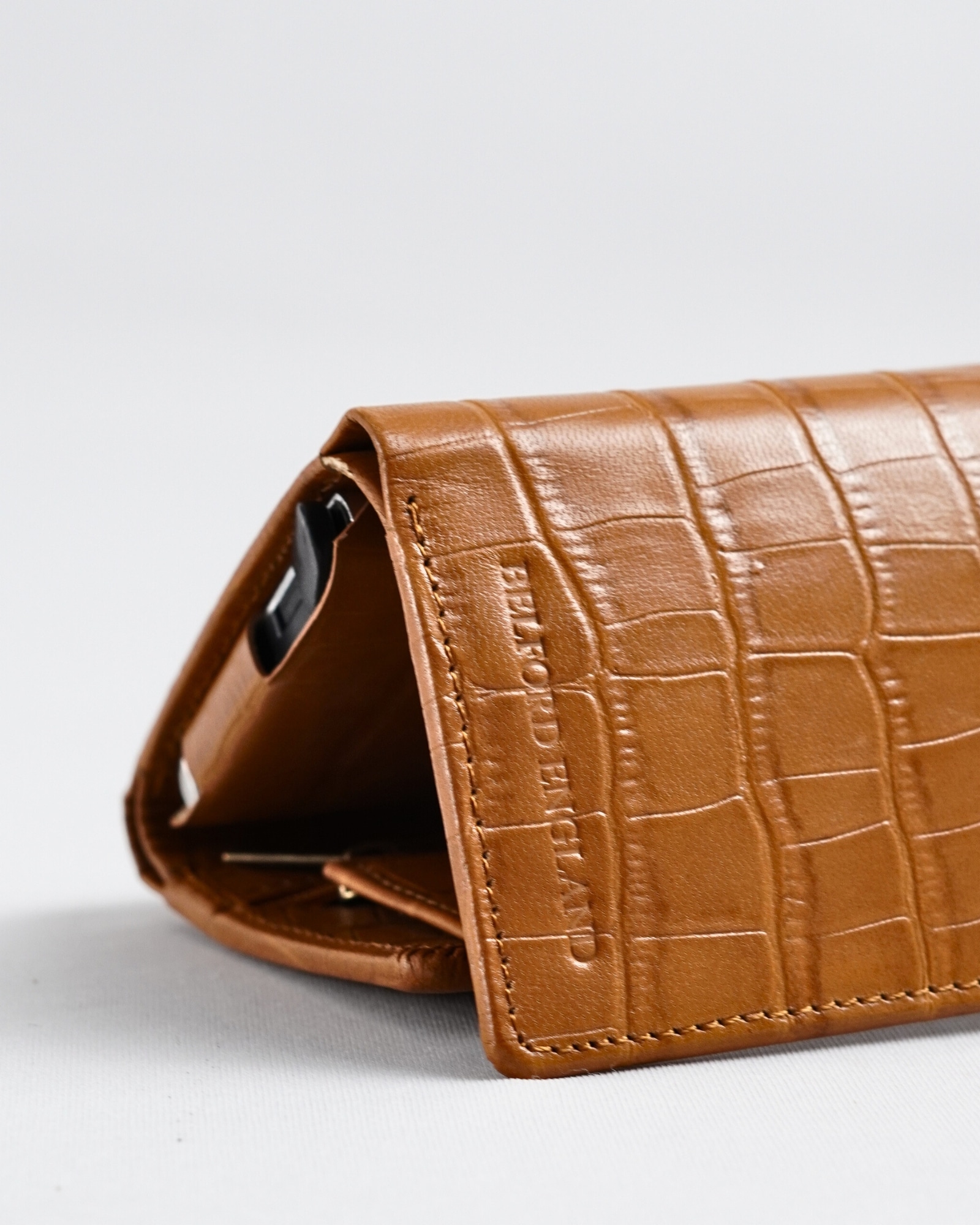 Detroit - Men’s Original Leather Wallet [Smart Card Pop UP] (Croco Almond Brown) - Image 8