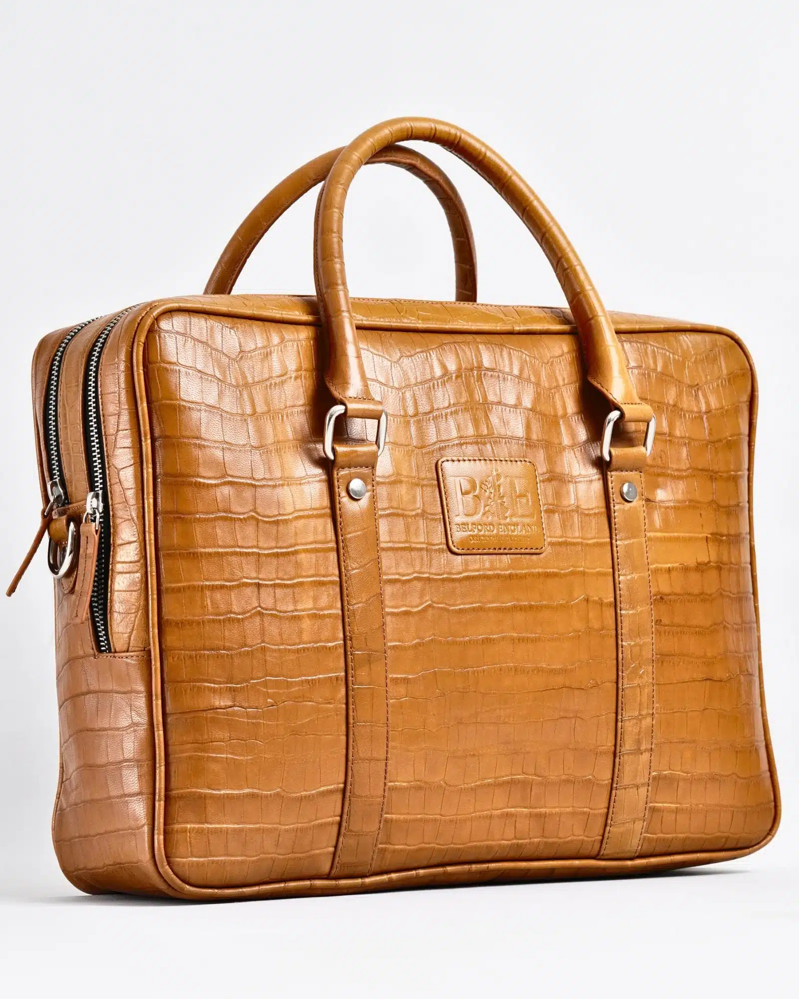 Executive Men's Original Leather Briefcase  (Croco Rich Tan)