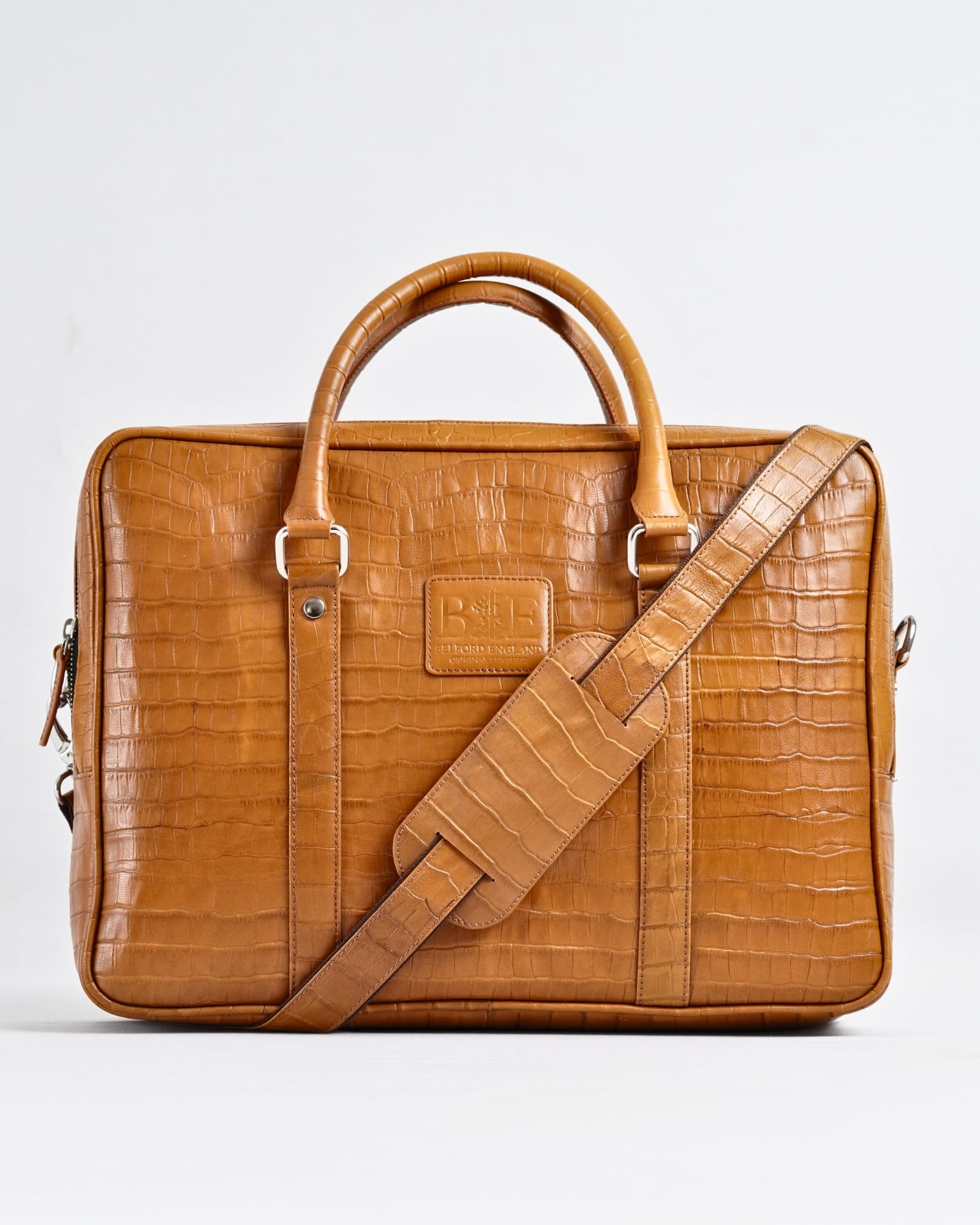 Executive Men's Original Leather Briefcase  (Croco Rich Tan) - Image 2